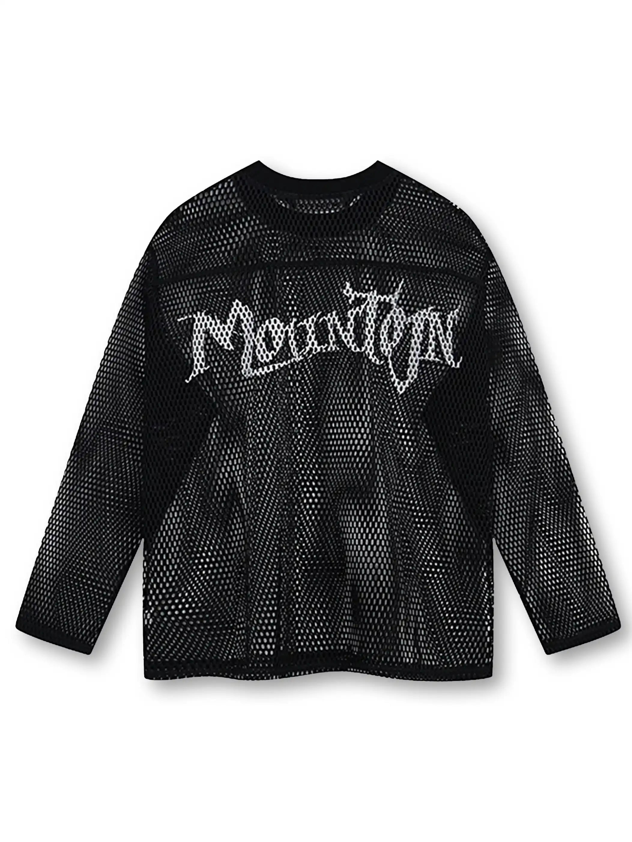 Bold Graphic Mesh Long-Sleeve Top -s906