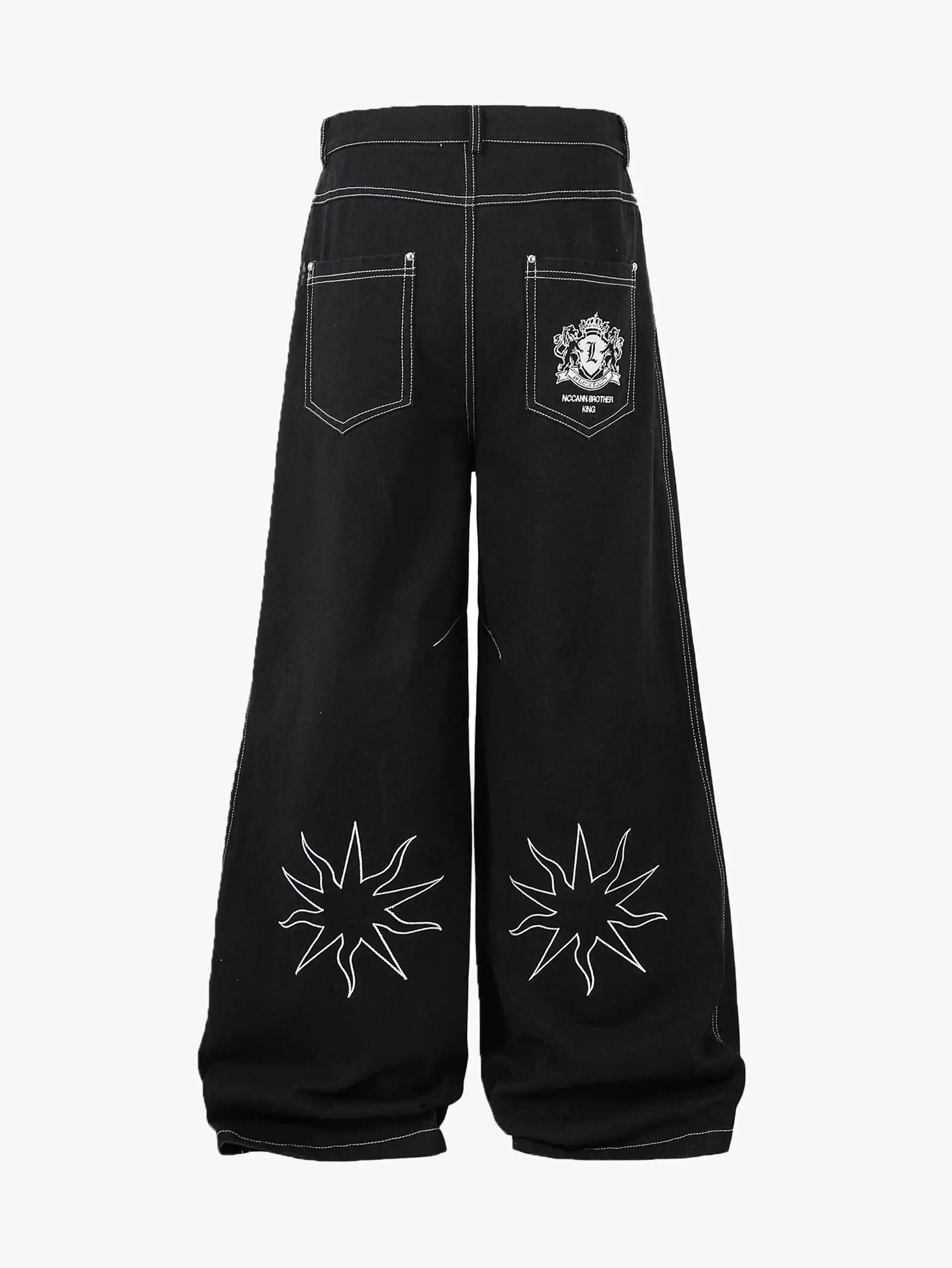 Star & Lion Embroidered Denim Pants-S1071
