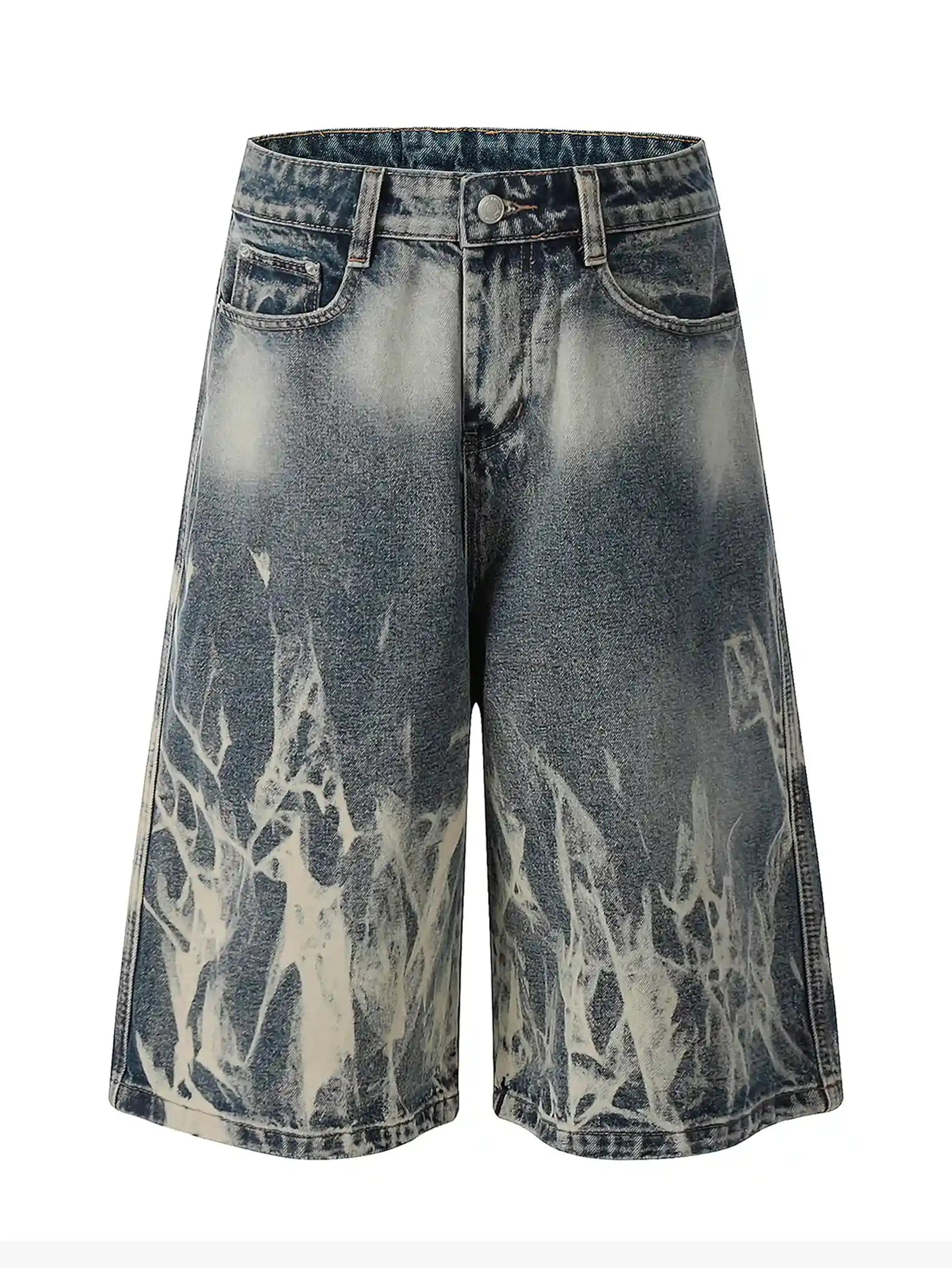Washed Crack Denim Shorts-s998
