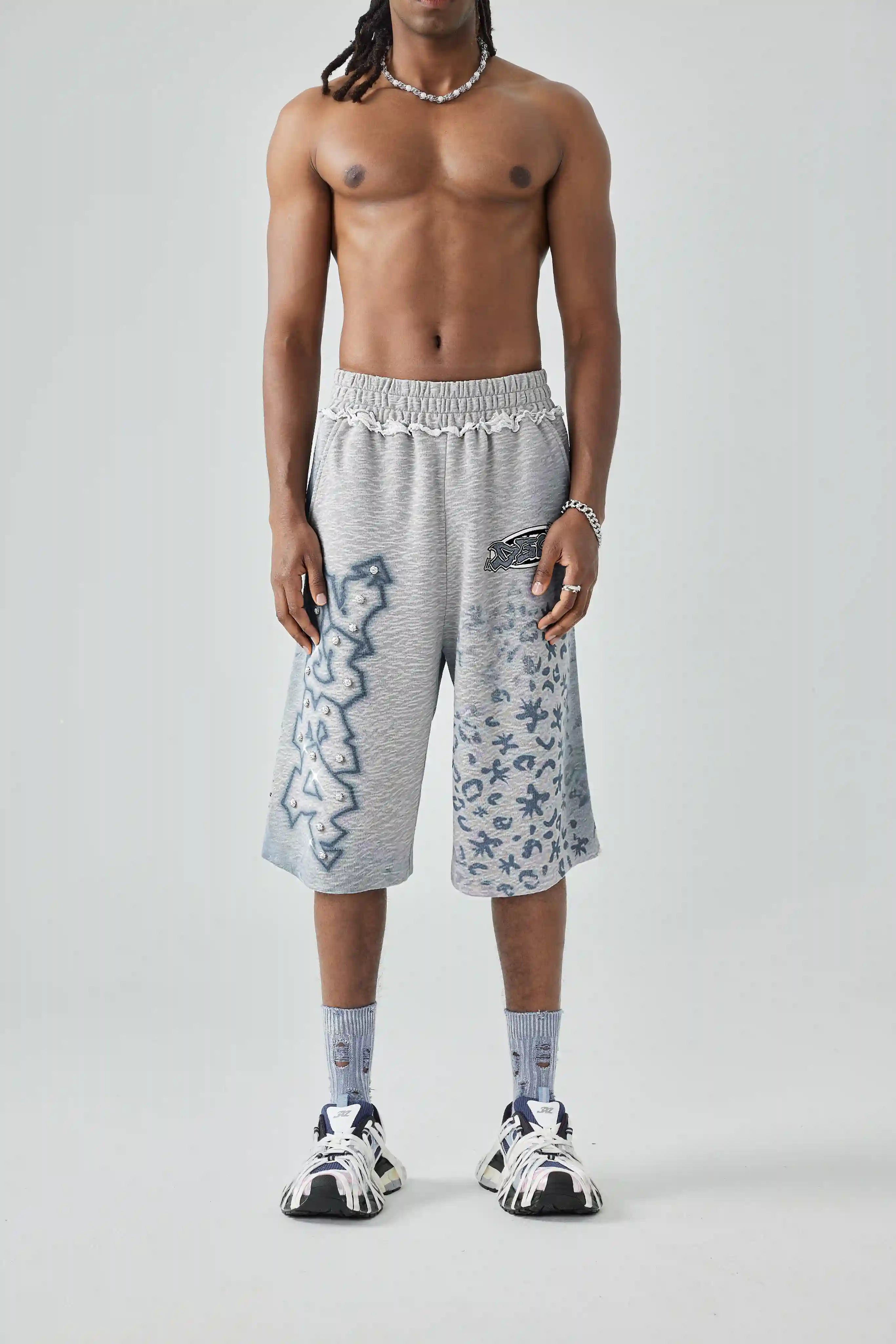 Rhinestone Graffiti Baggy Shorts-622