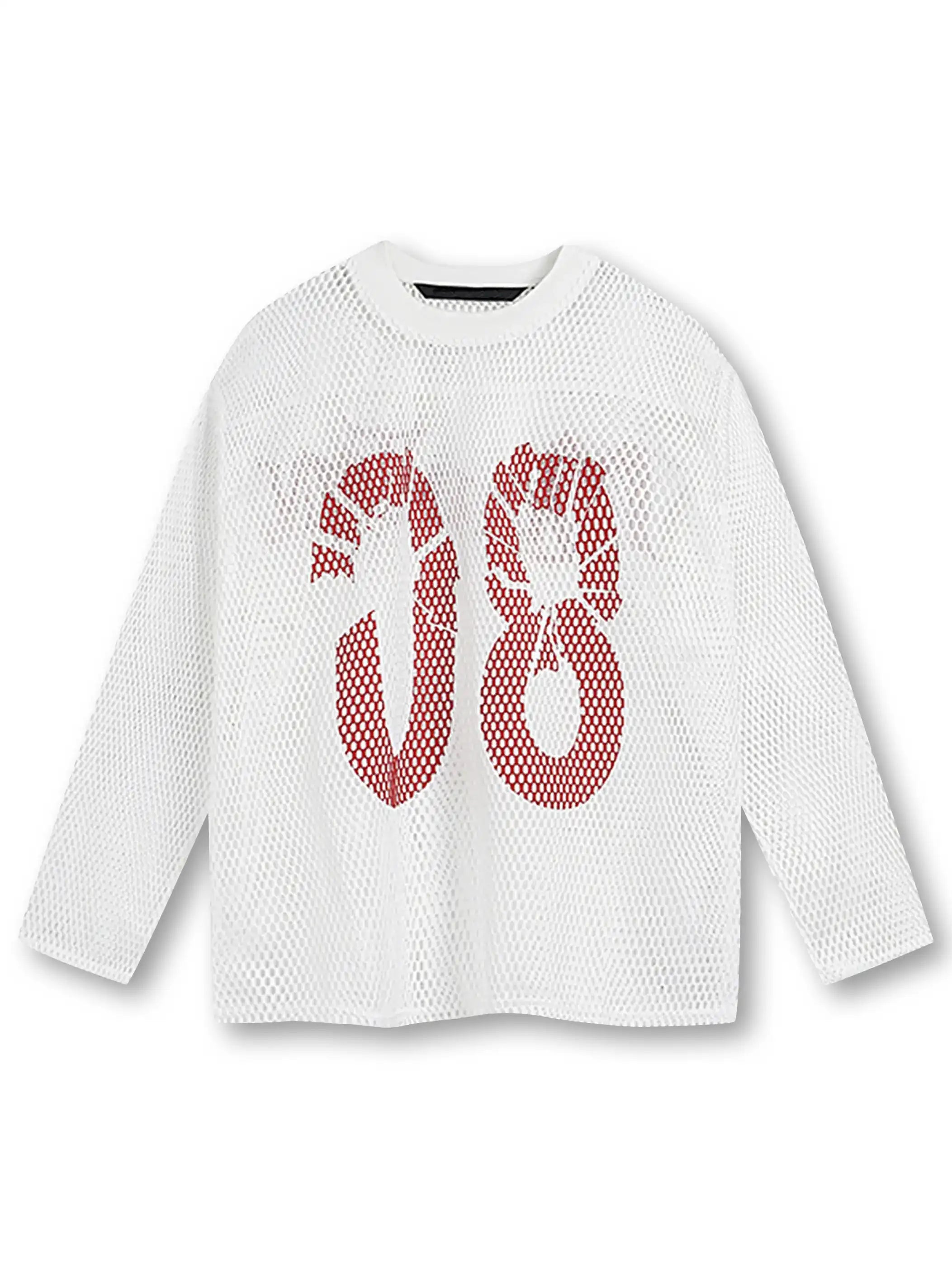 Bold Graphic Mesh Long-Sleeve Top -s906