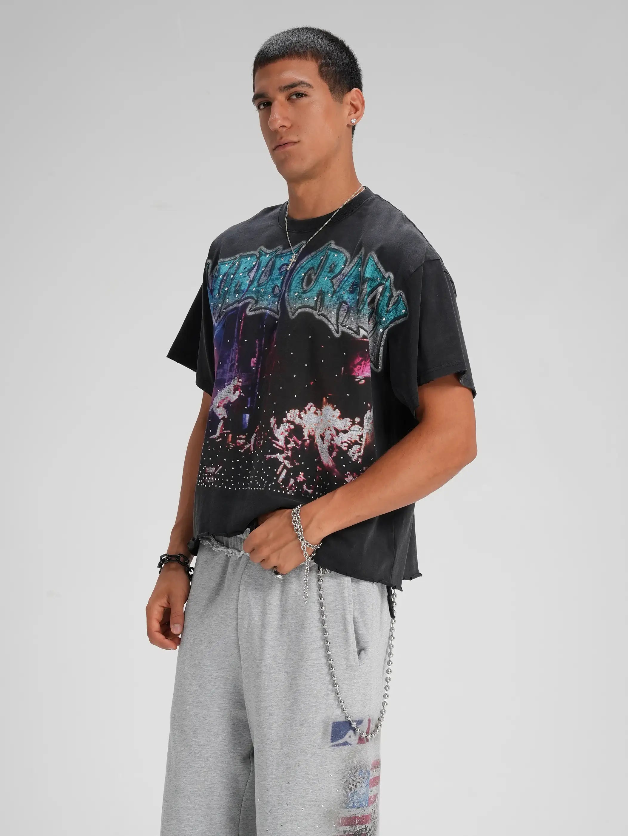 Sparkle Crowd Torn Hem Tee-616