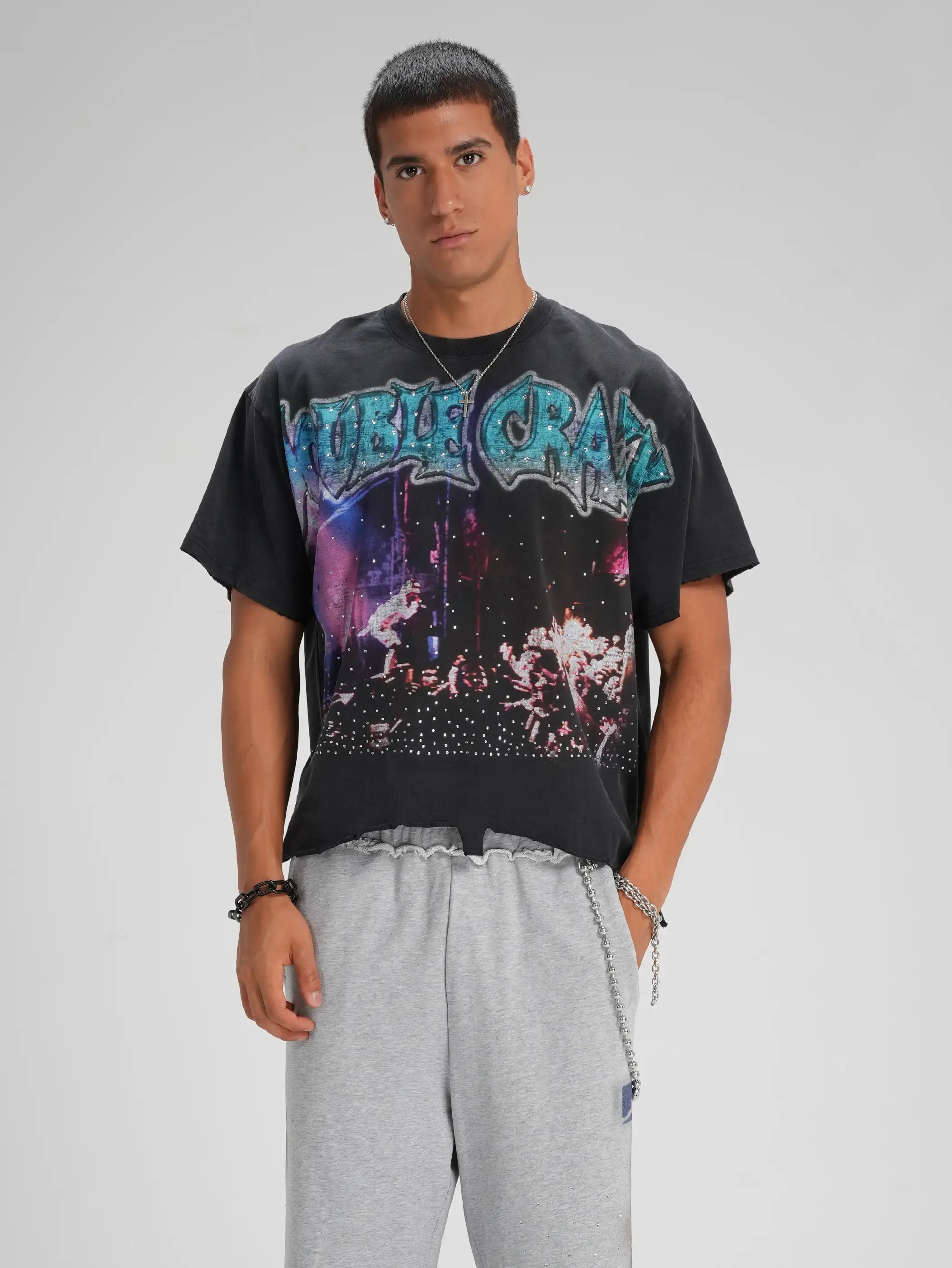 Sparkle Crowd Torn Hem Tee-616