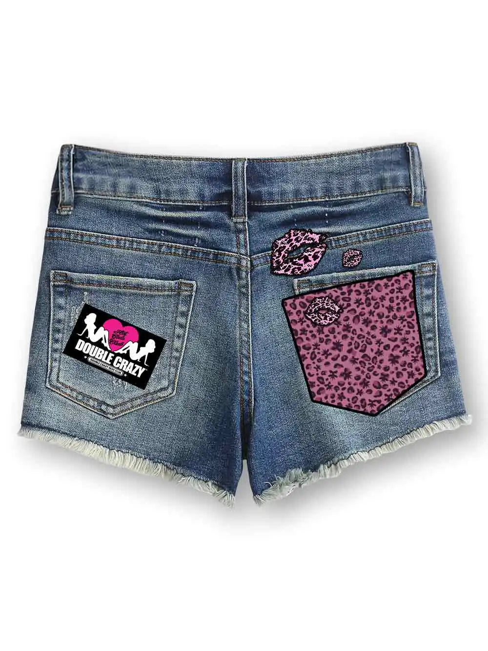 Vintage Pink Lips Denim Shorts-634
