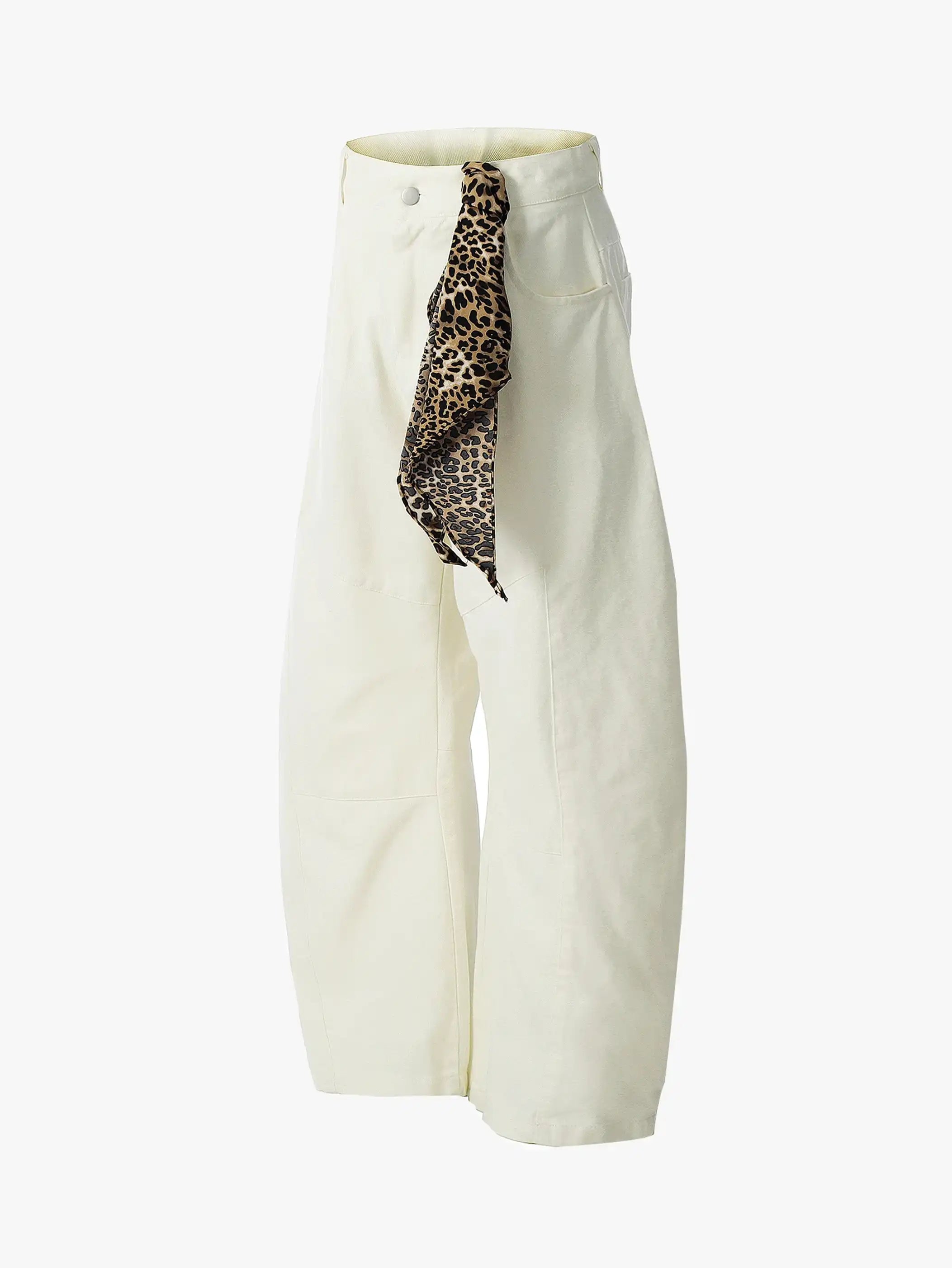 Leopard Scarf Detail Wide Leg Pants-S1007