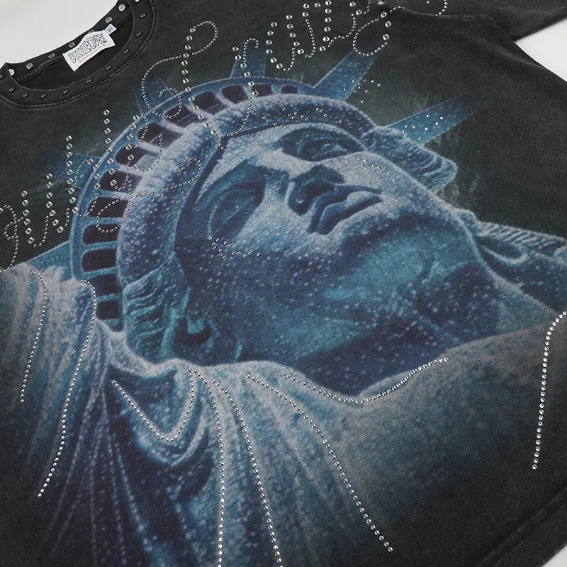 Studded Neck Liberty Graphic Tee-554