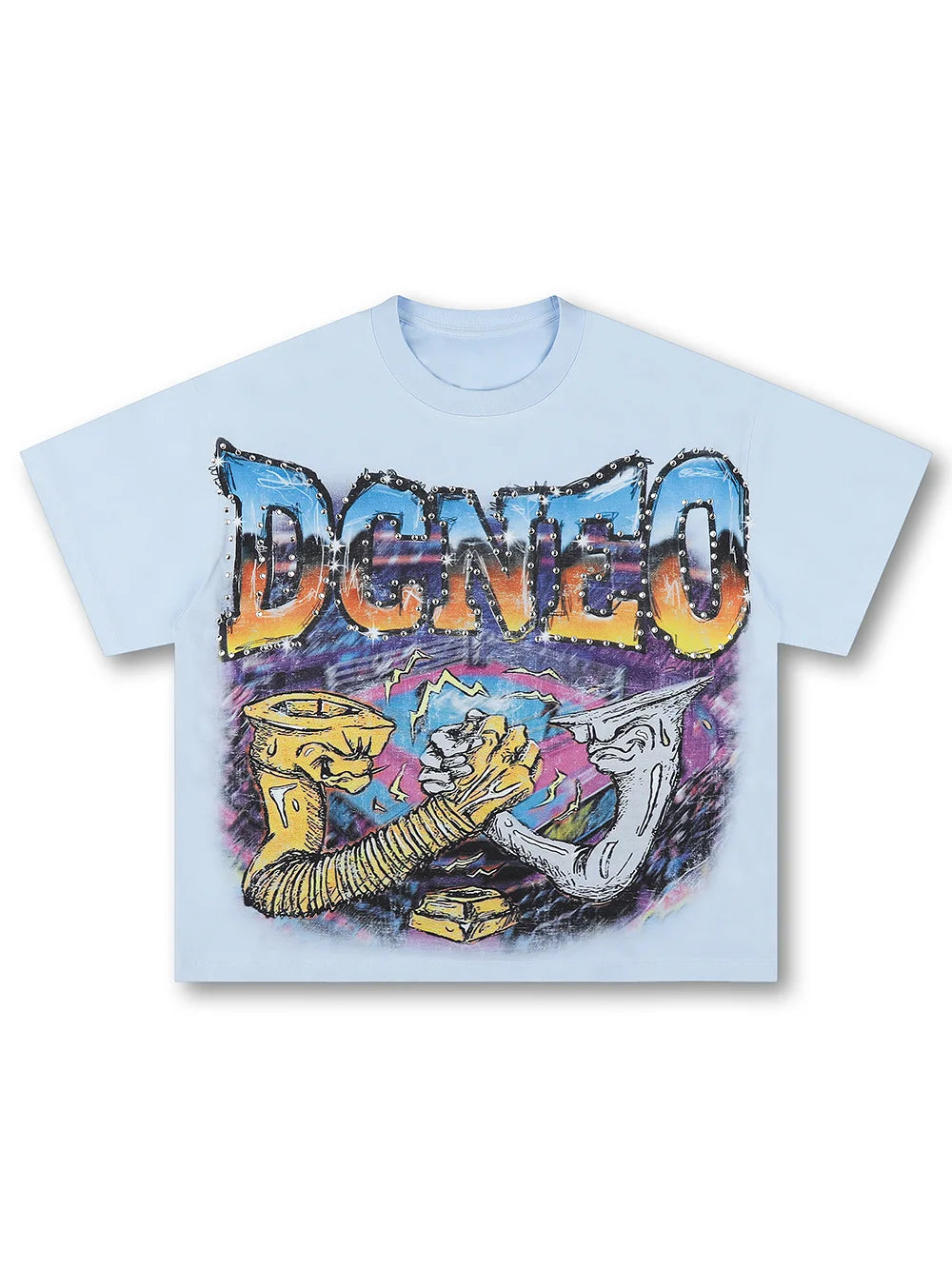 Camiseta corta extragrande con aerógrafo y pedrería - 470
