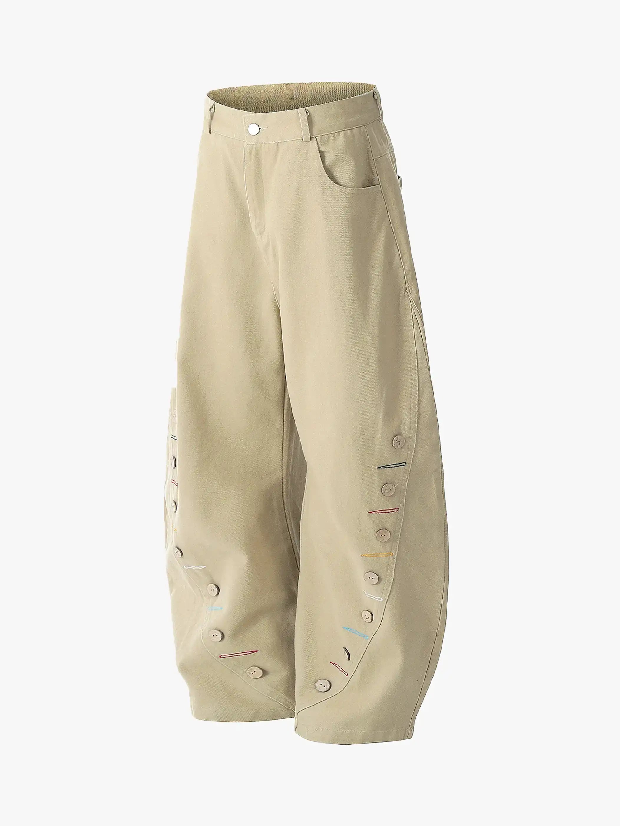 Casual High Waist Button Detail Street Pants-S1006