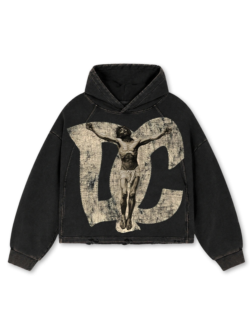 Vintage Savior Print Boxy Hoodie-719