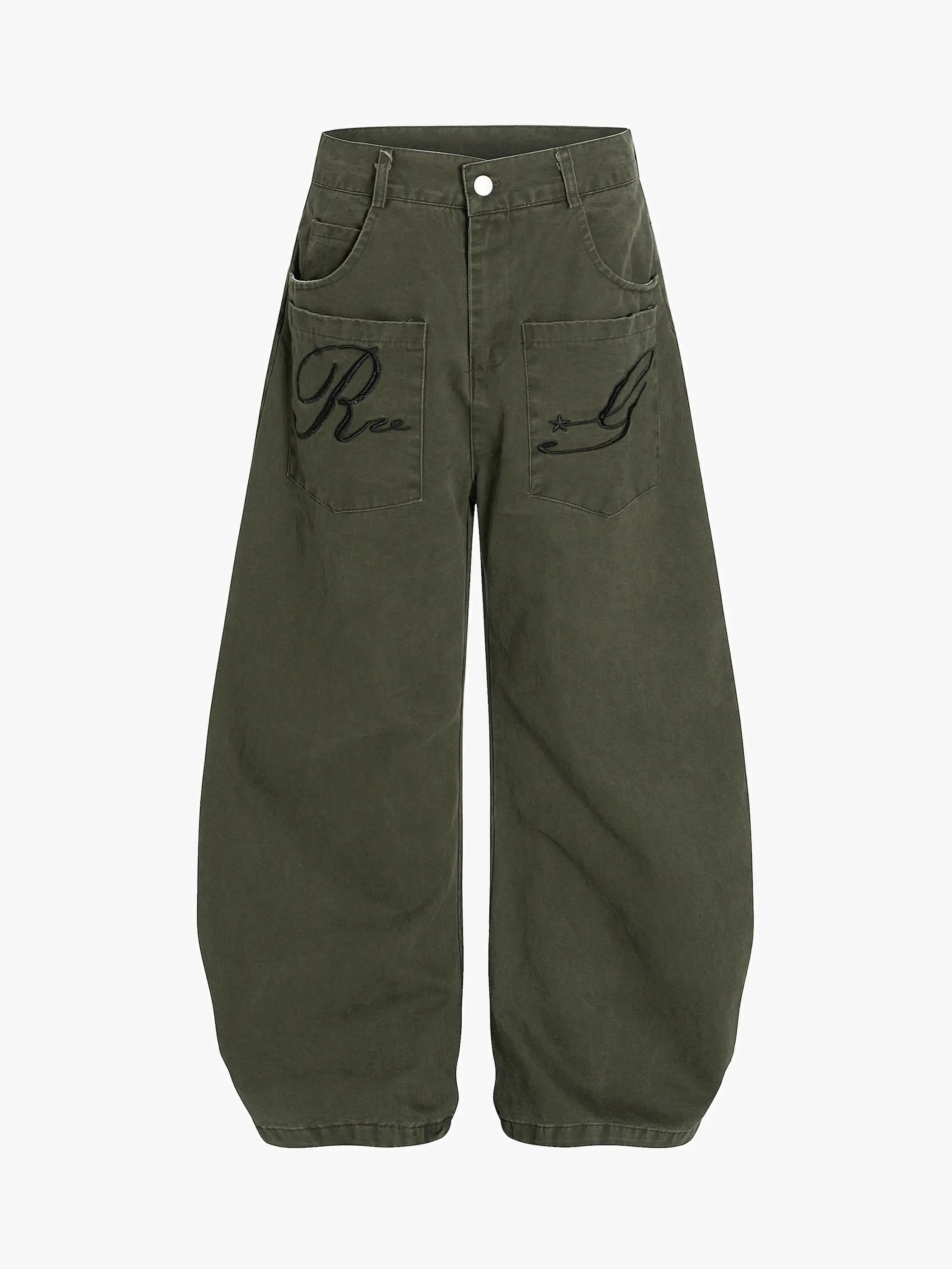 Retro Embroidery Wide Blade Pants-S1120