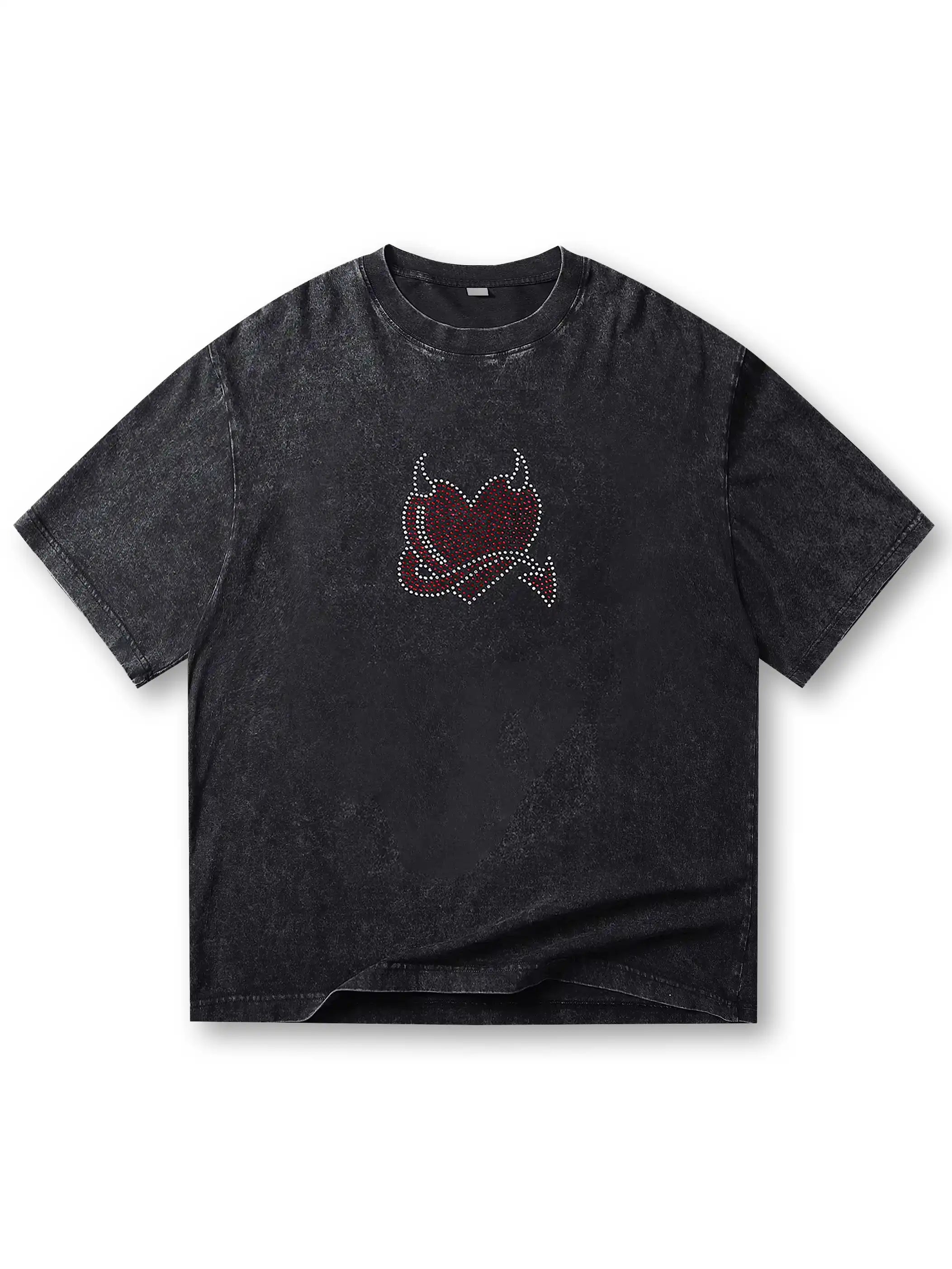 Trendy Studded Heart Devil Graphic T-Shirt -S140