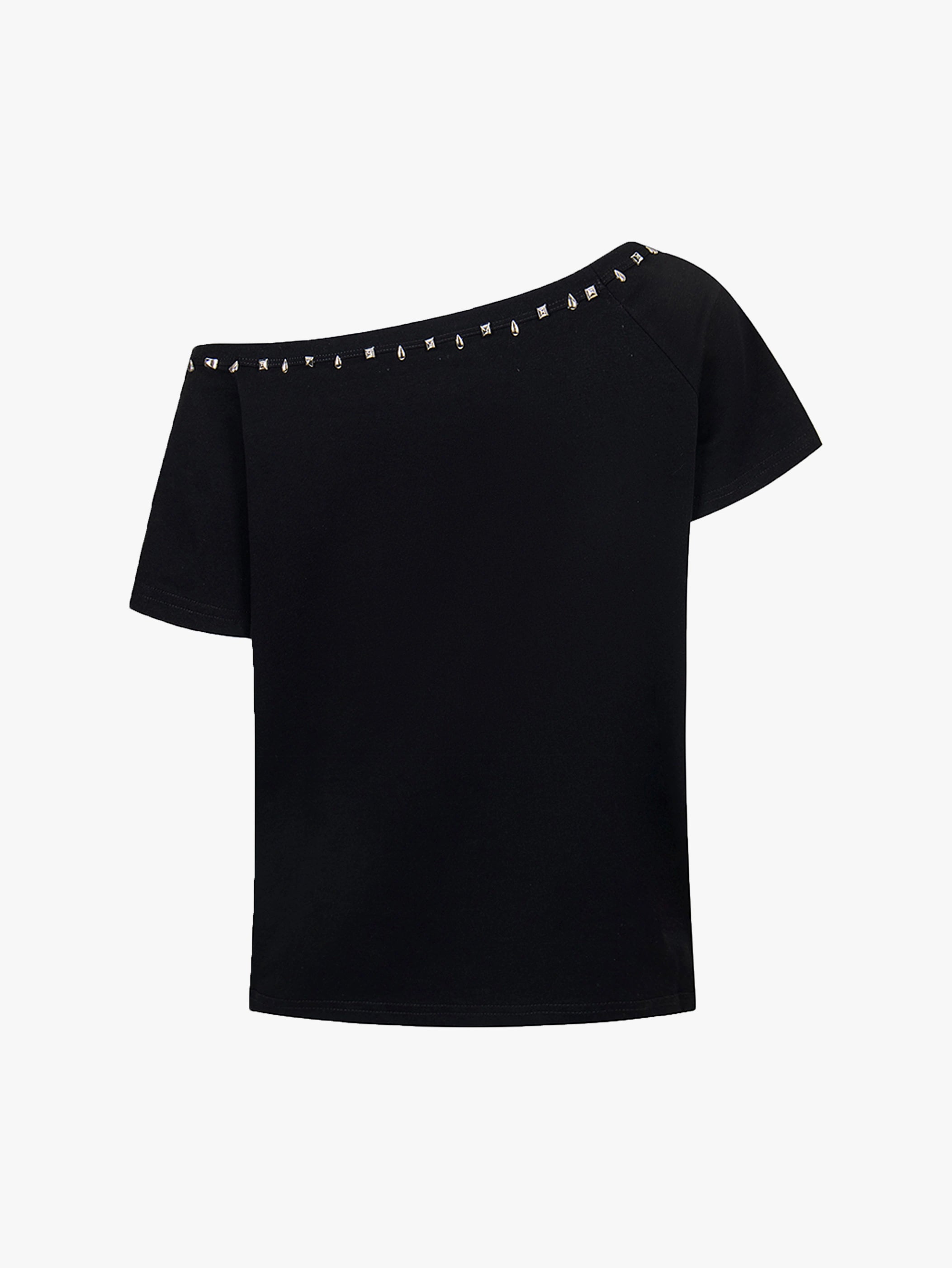 Studded Neckline Asymmetrical Top-S1030