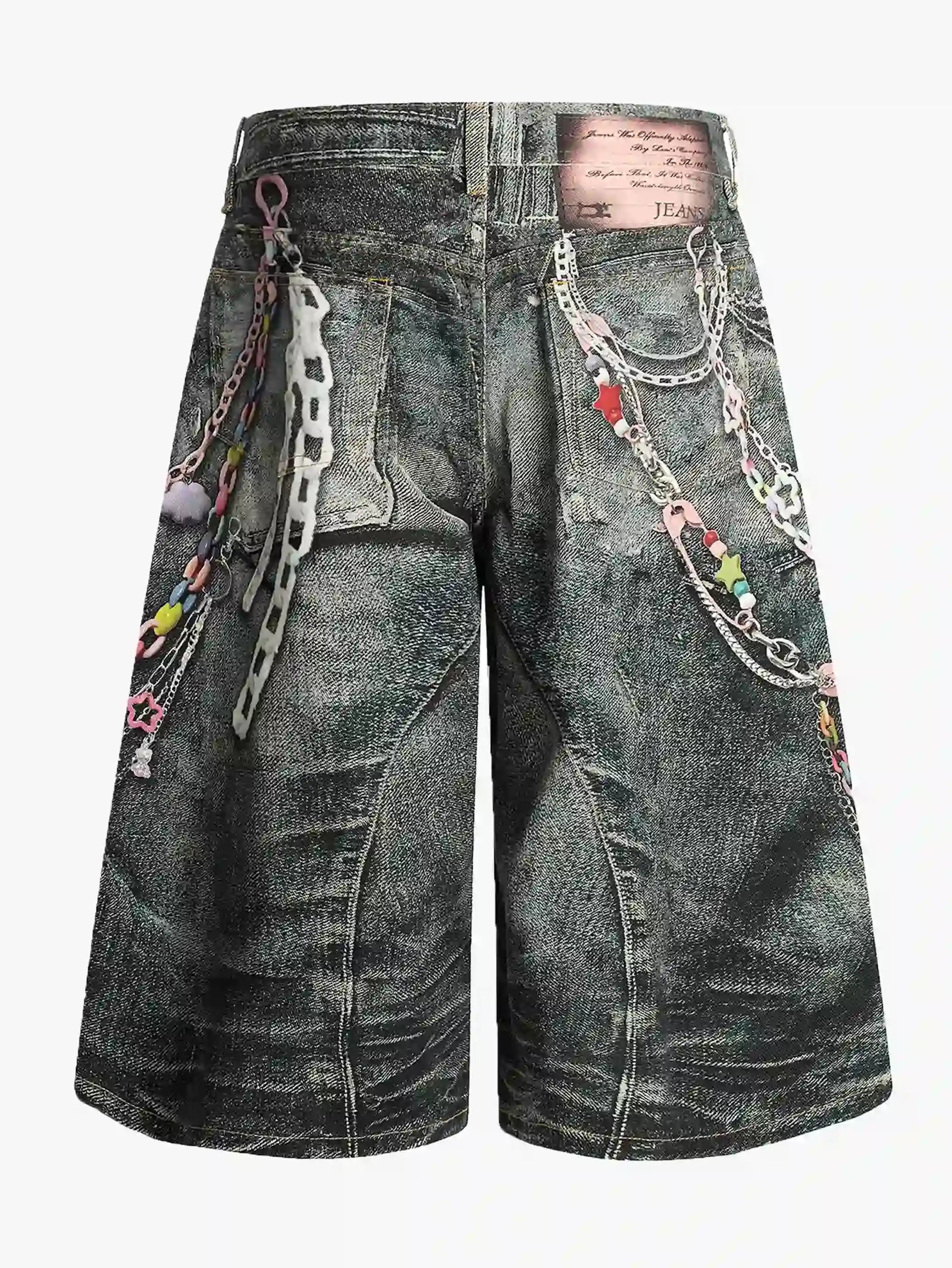 Fun Print Denim Shorts-S1068