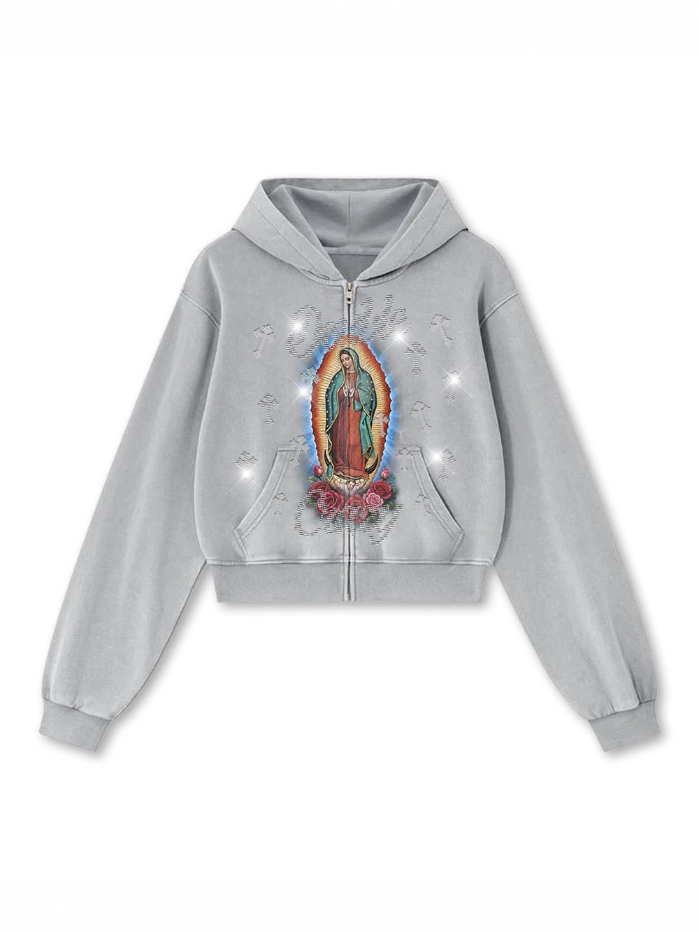 Bling Chicano Guadalupe Crop Zip-829