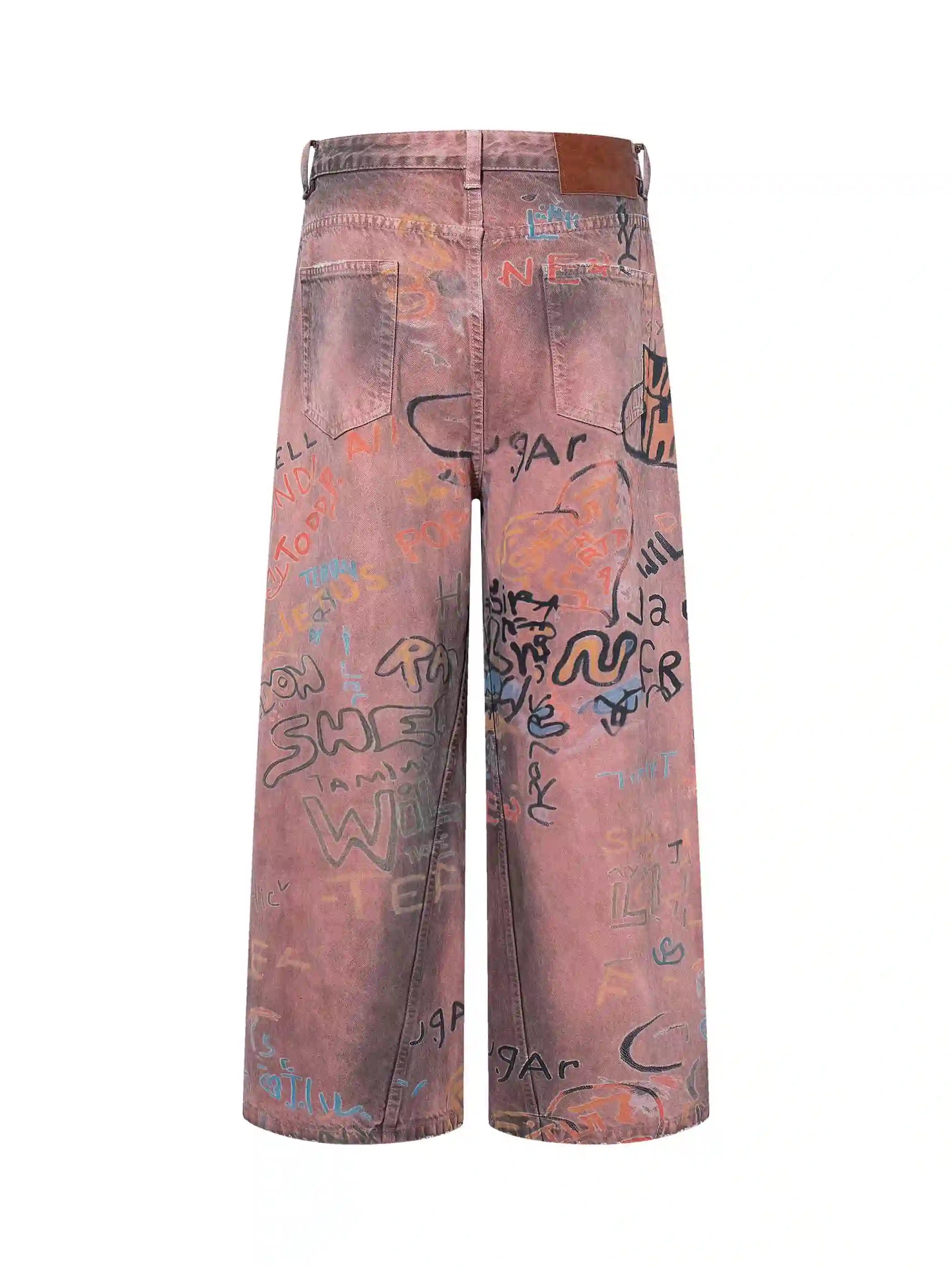 Hand-painted Graffiti Cotton Jeans-S1218