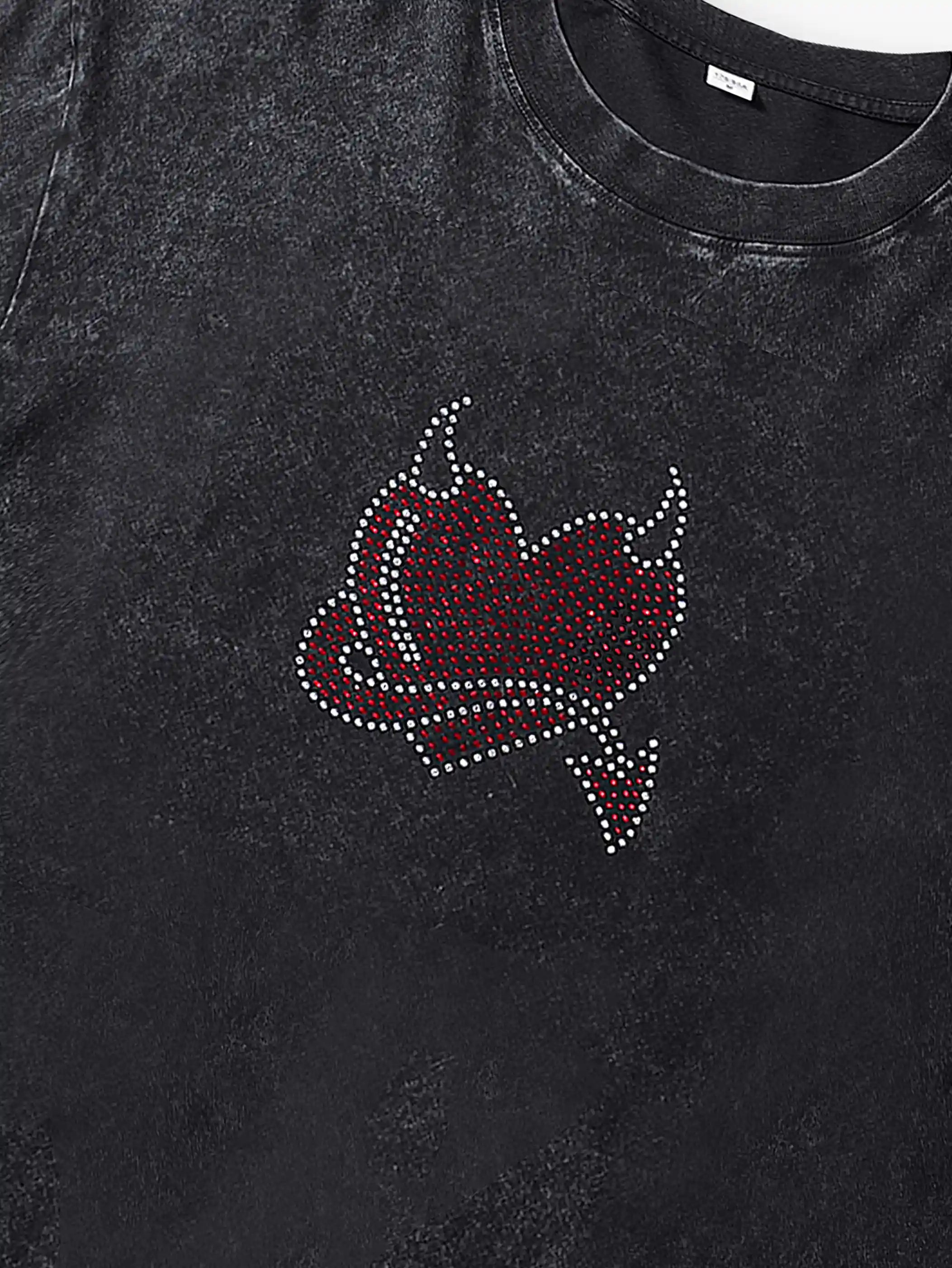 Trendy Studded Heart Devil Graphic T-Shirt -S140