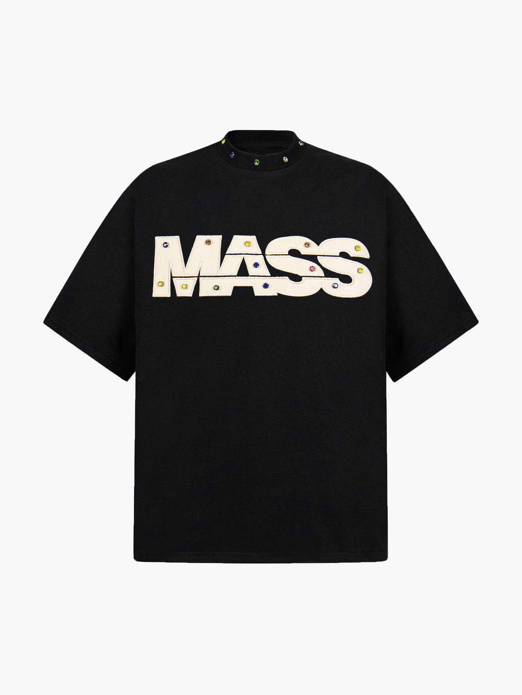 Jewel-Accented MASS Print Oversized T-shirt-S1004