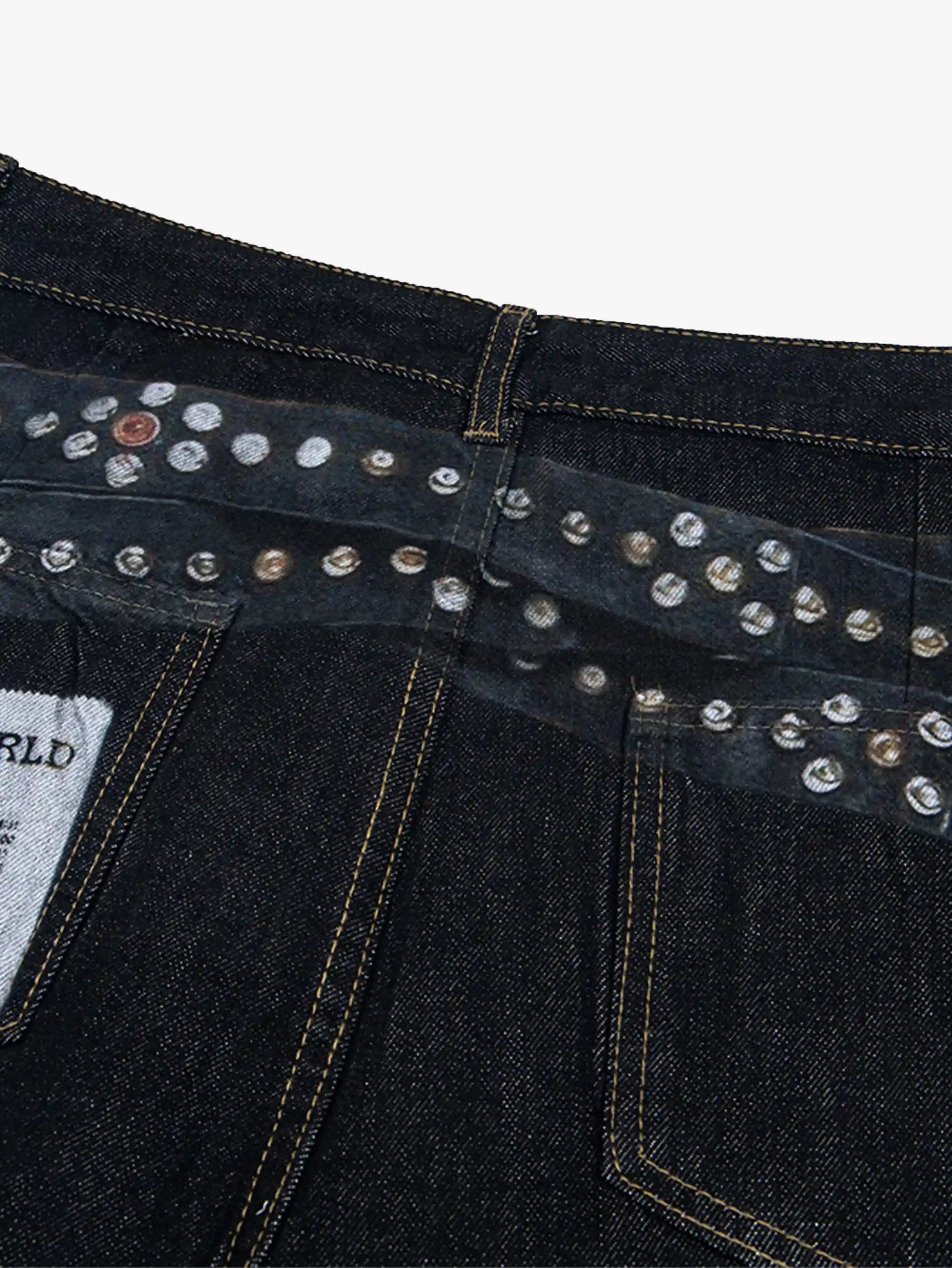 Y2K Studded Patchwork Wide Leg Denim Pants-S1003