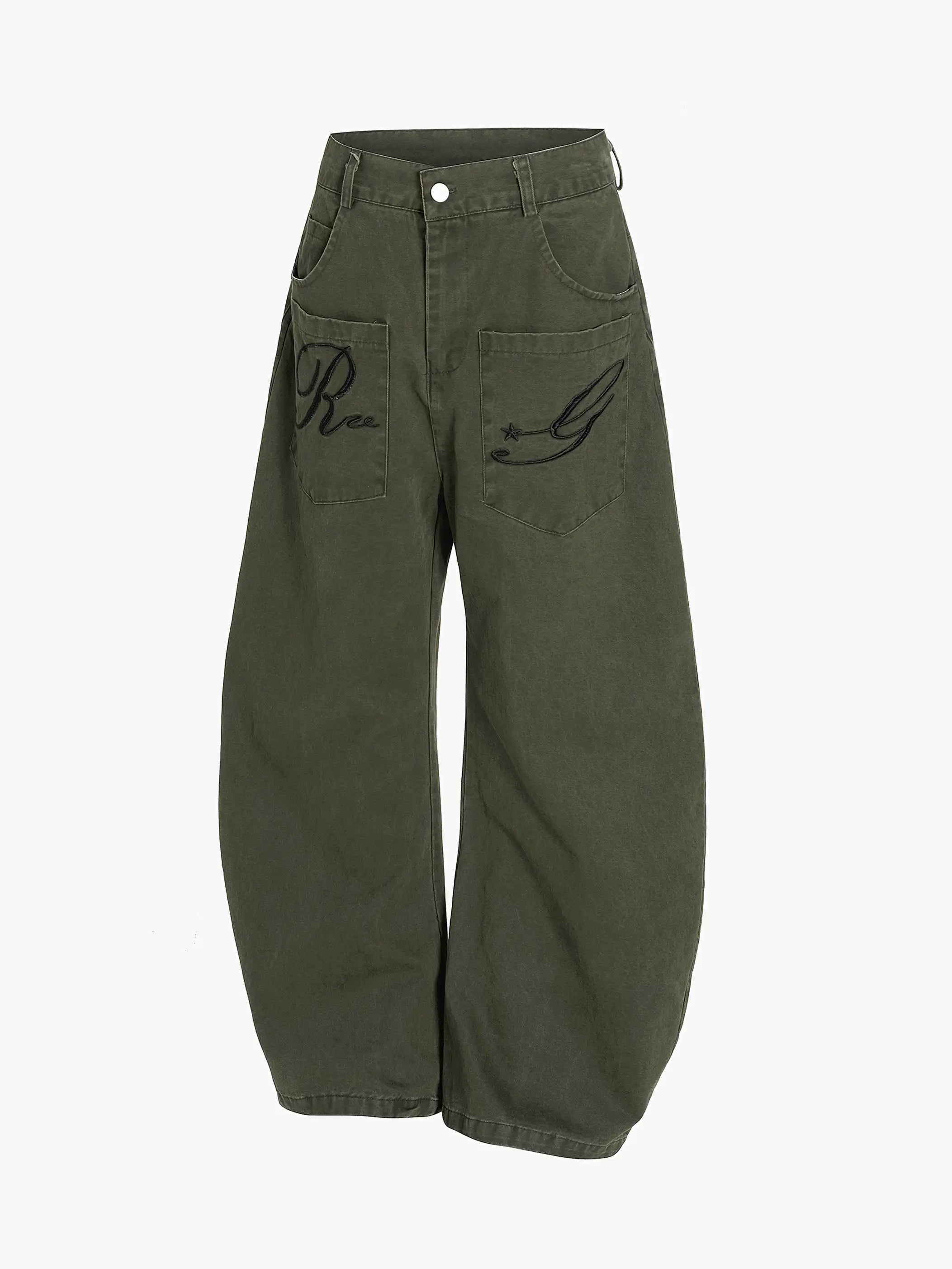 Retro Embroidery Wide Blade Pants-S1120