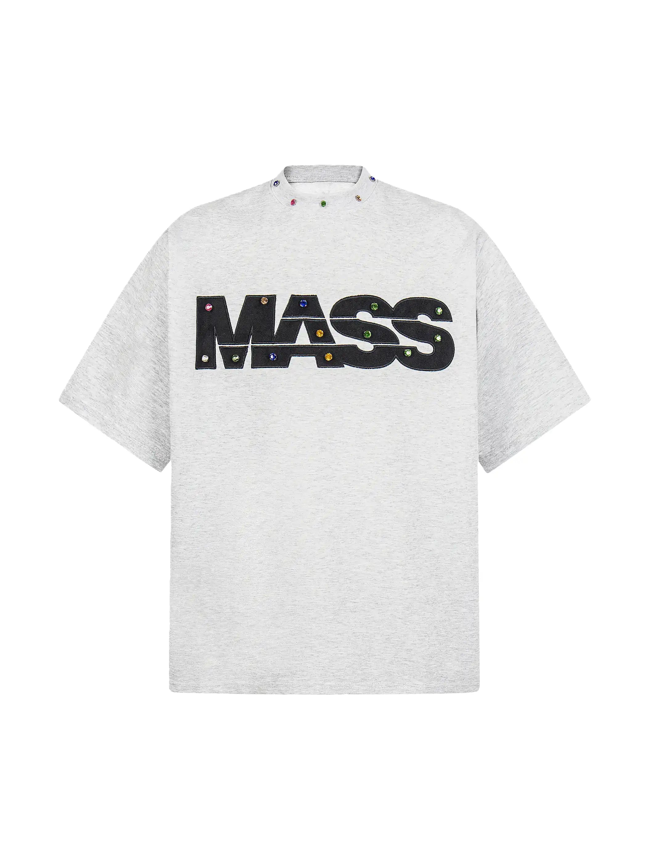 Jewel-Accented MASS Print Oversized T-shirt-S1004