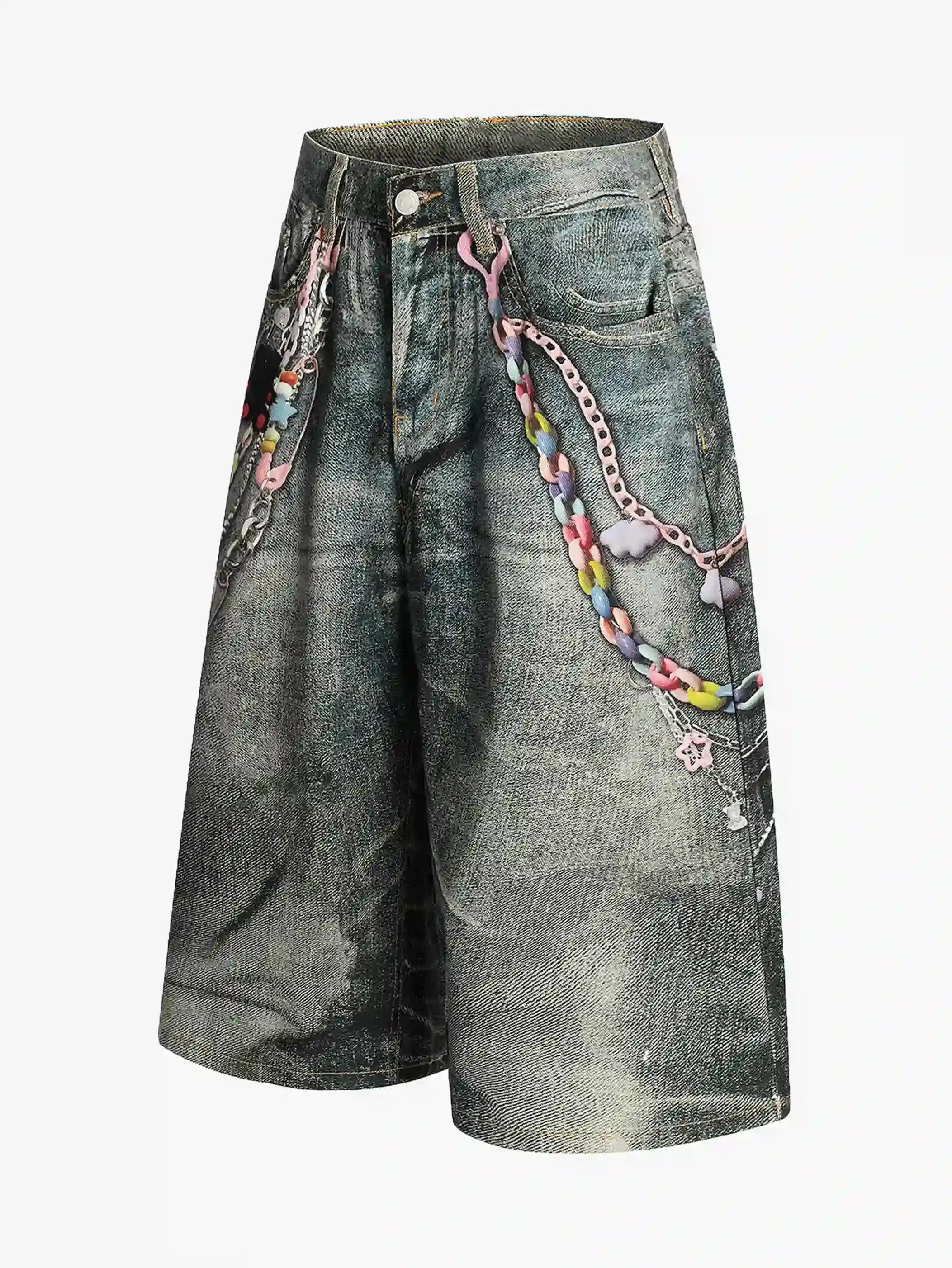 Fun Print Denim Shorts-S1068