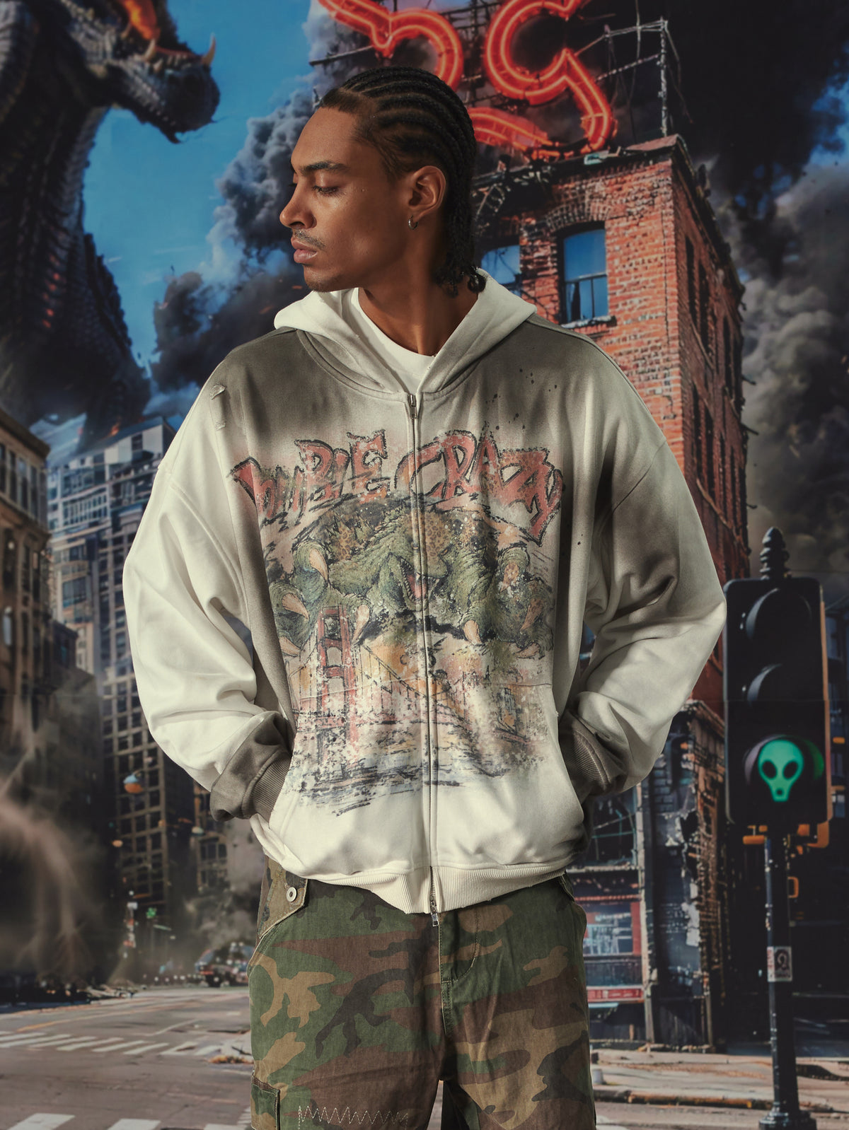 Distressed Kaiju Zip Hoodie-753