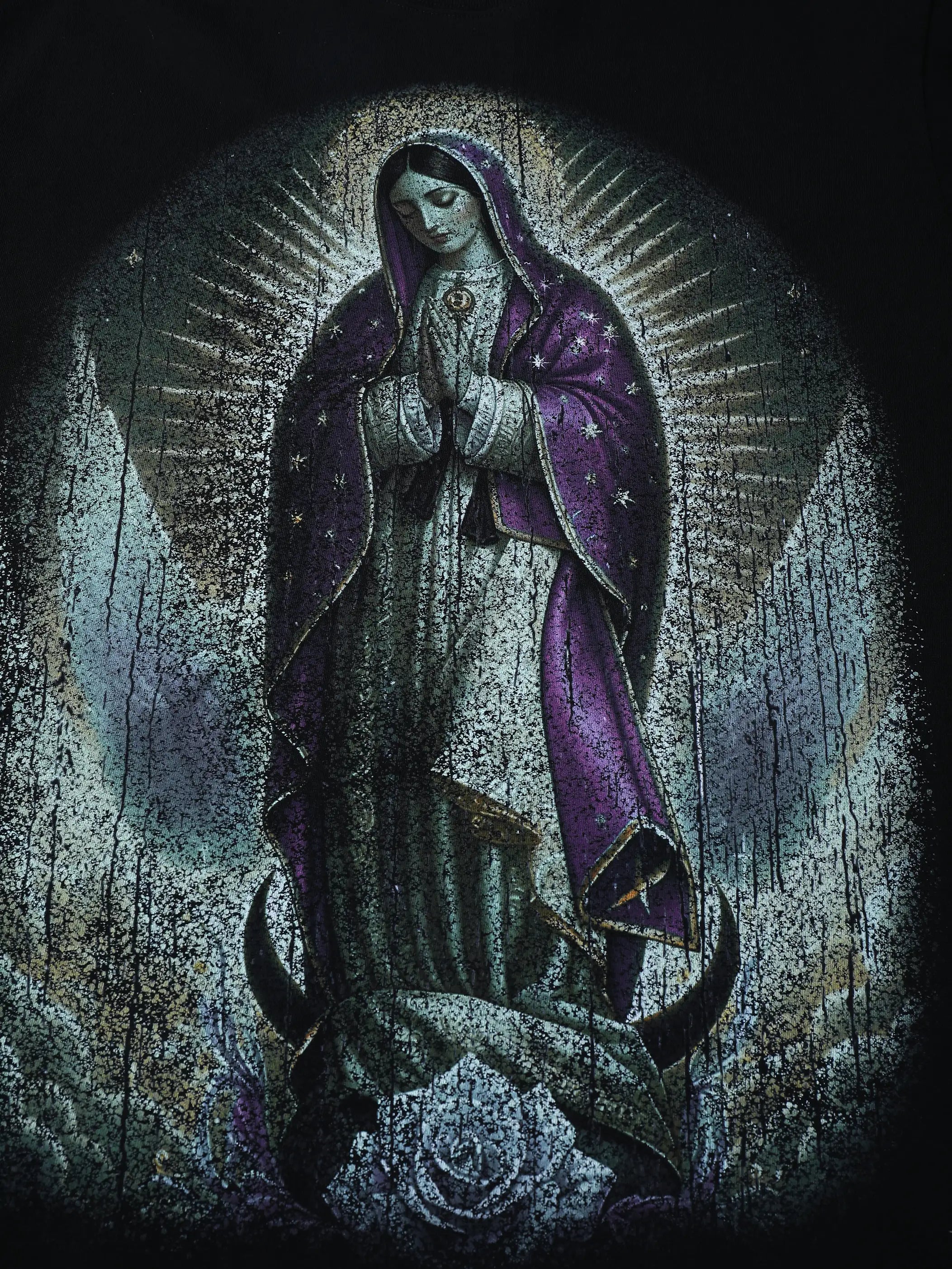 Virgin Mary Rhinestone Print T-shirt-181