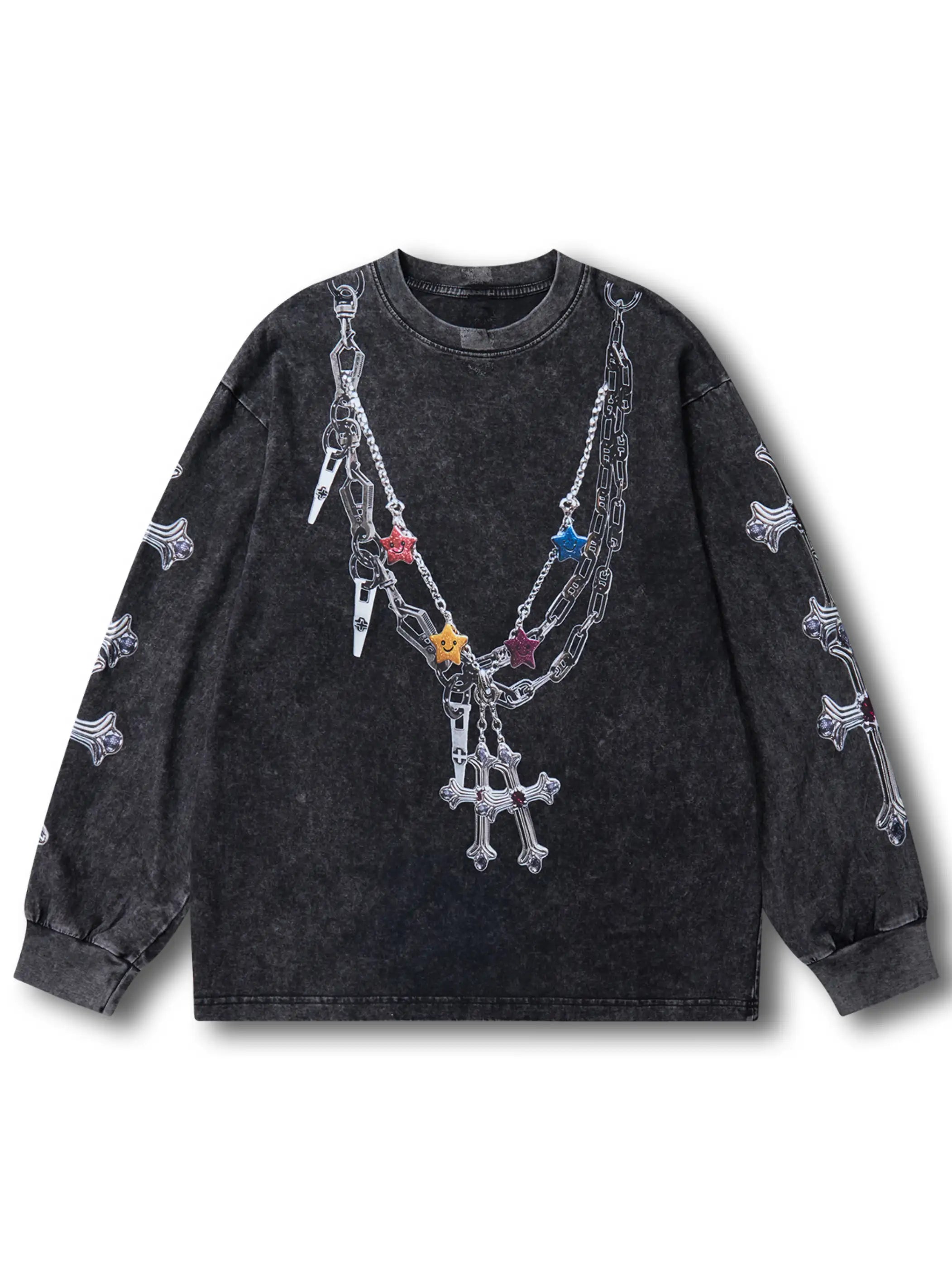 Colorful Chain Cross Graphic Long Sleeve -107