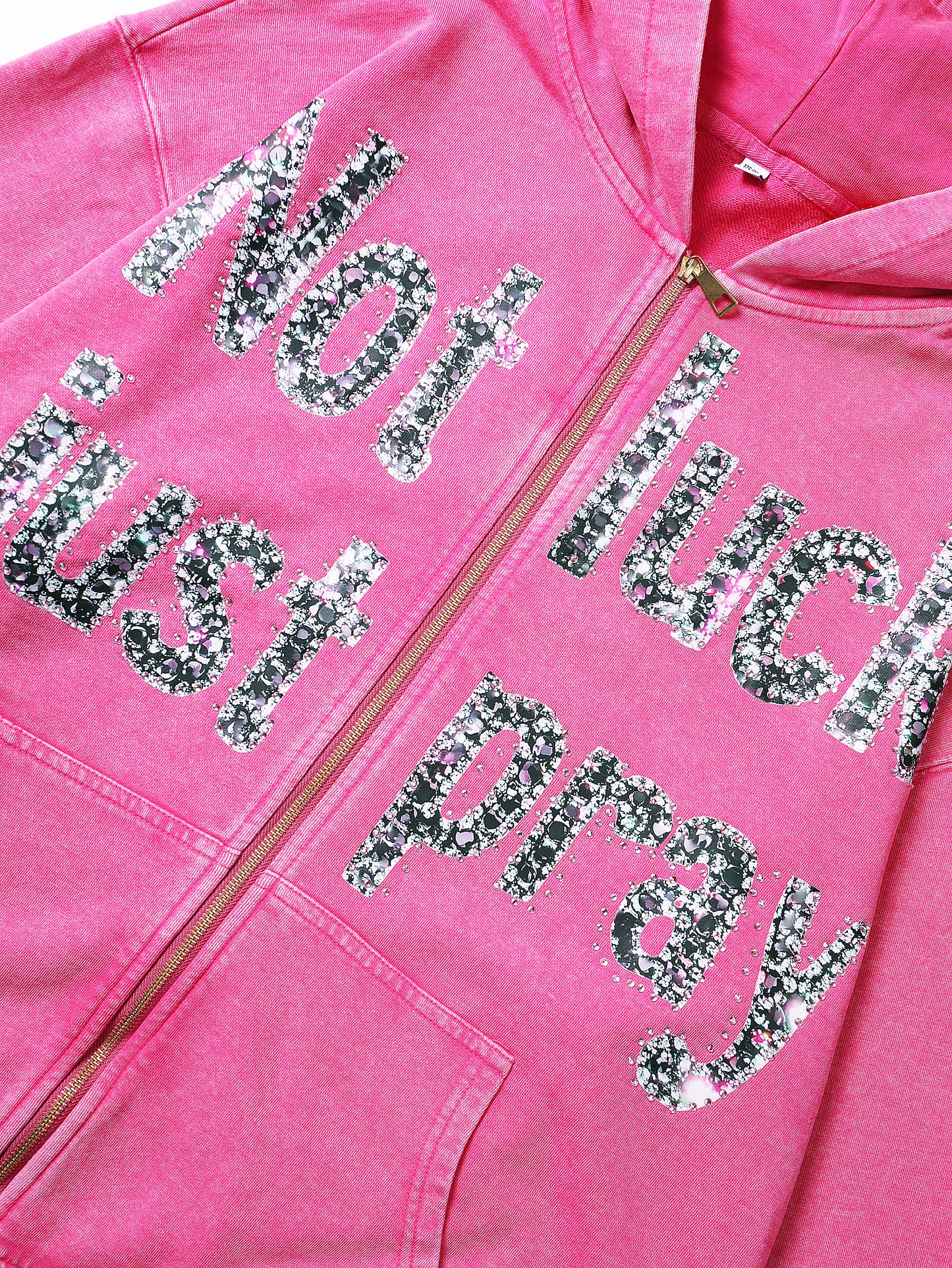 Double Crazy Hoodie with Crystal Not Luck Just Pray Text Graphic - 069