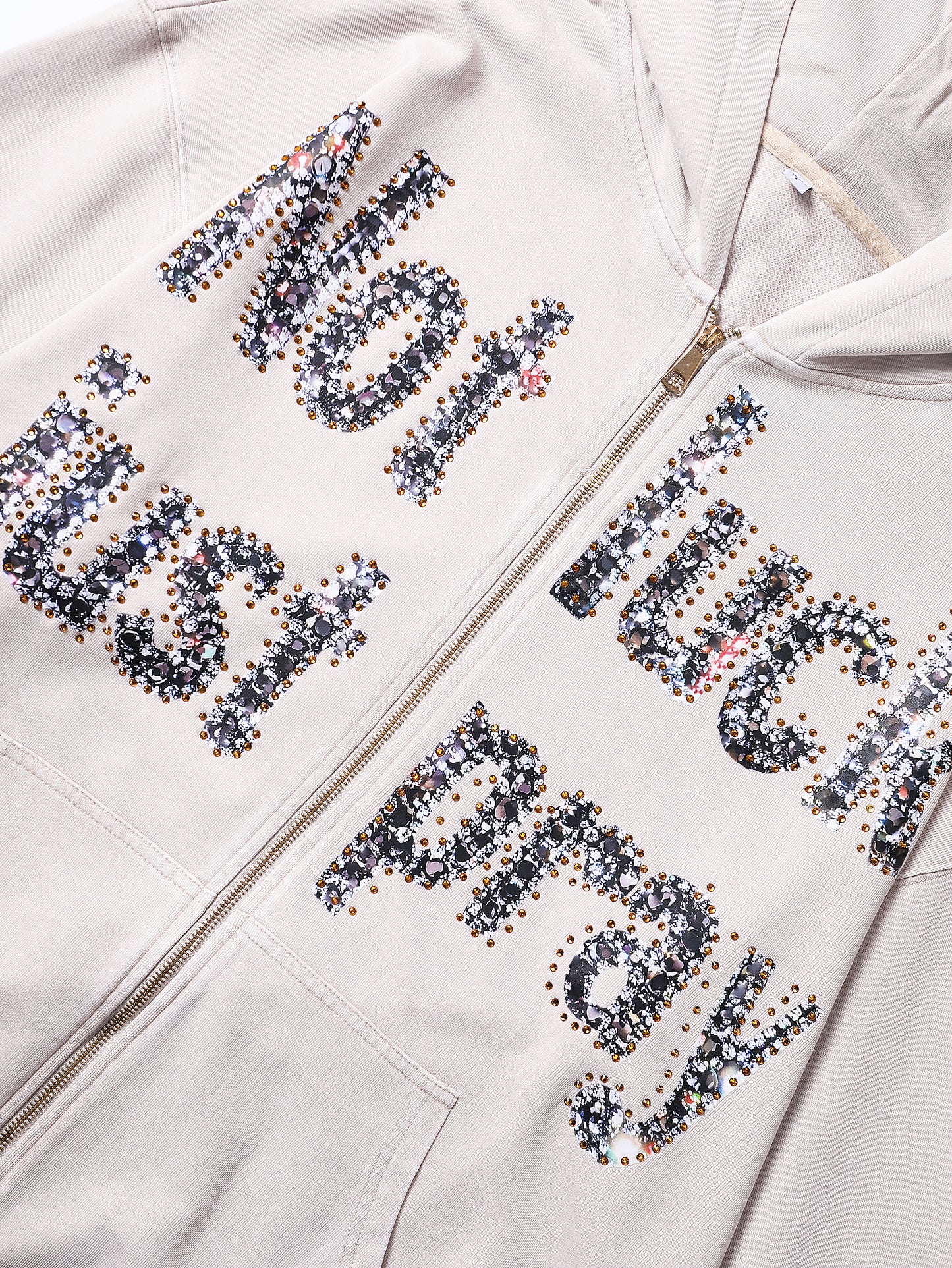 Double Crazy Hoodie with Crystal Not Luck Just Pray Text Graphic - 069