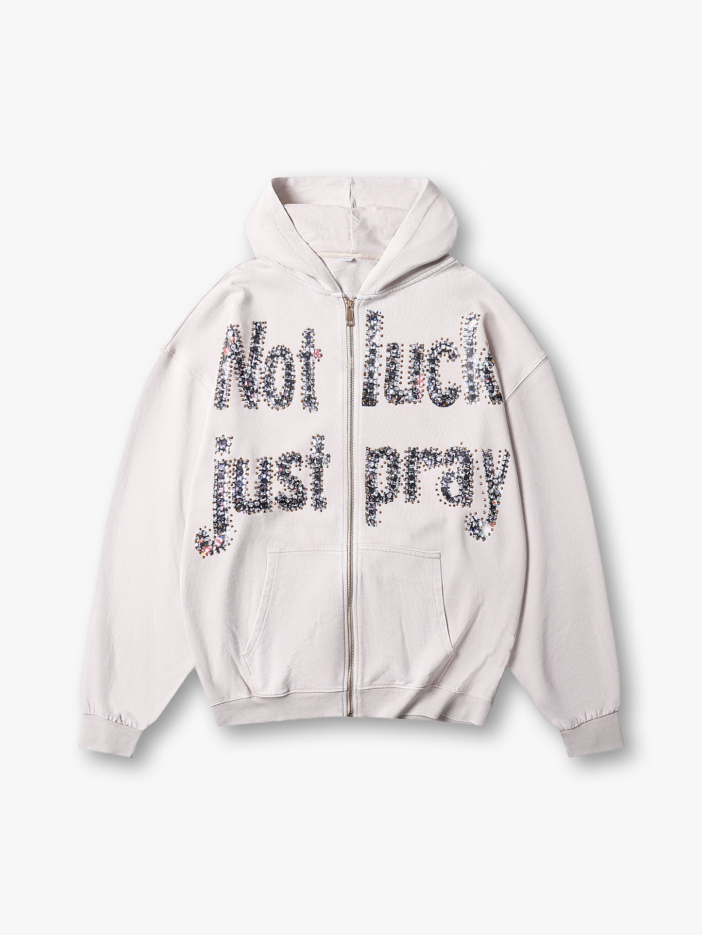 Double Crazy Hoodie with Crystal Not Luck Just Pray Text Graphic - 069