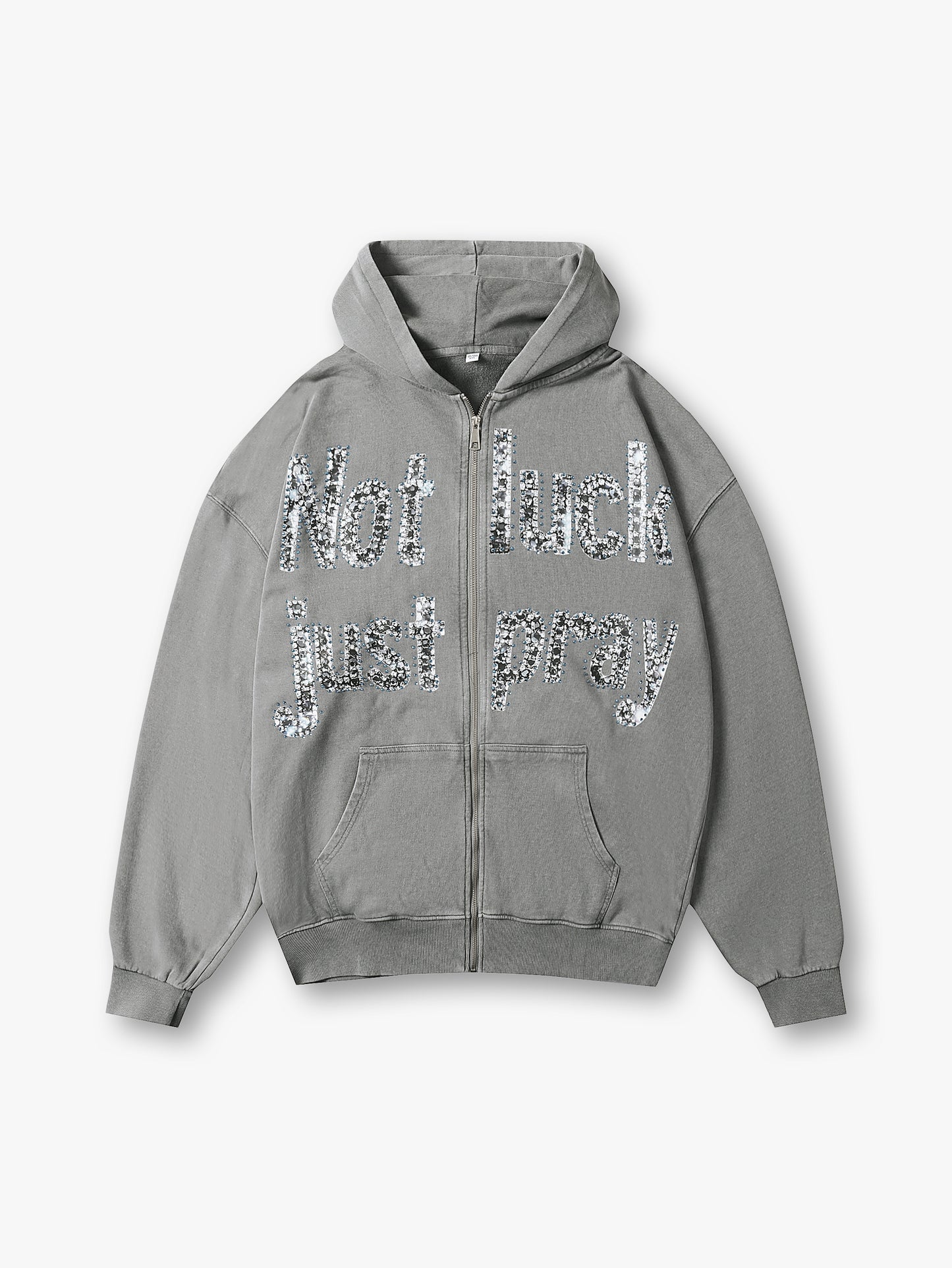 Double Crazy Hoodie with Crystal Not Luck Just Pray Text Graphic - 069