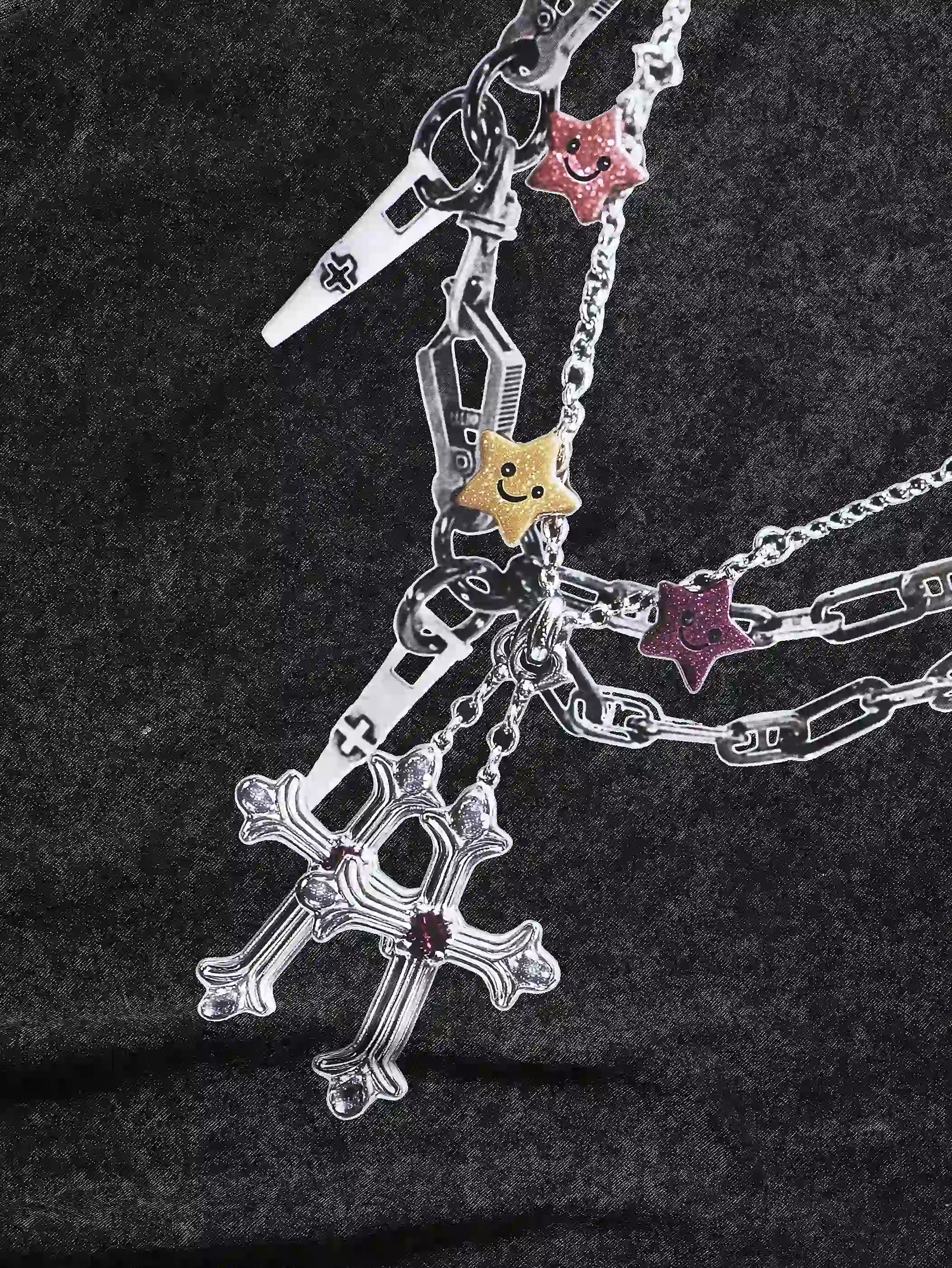 Colorful Chain Cross Graphic Long Sleeve -107