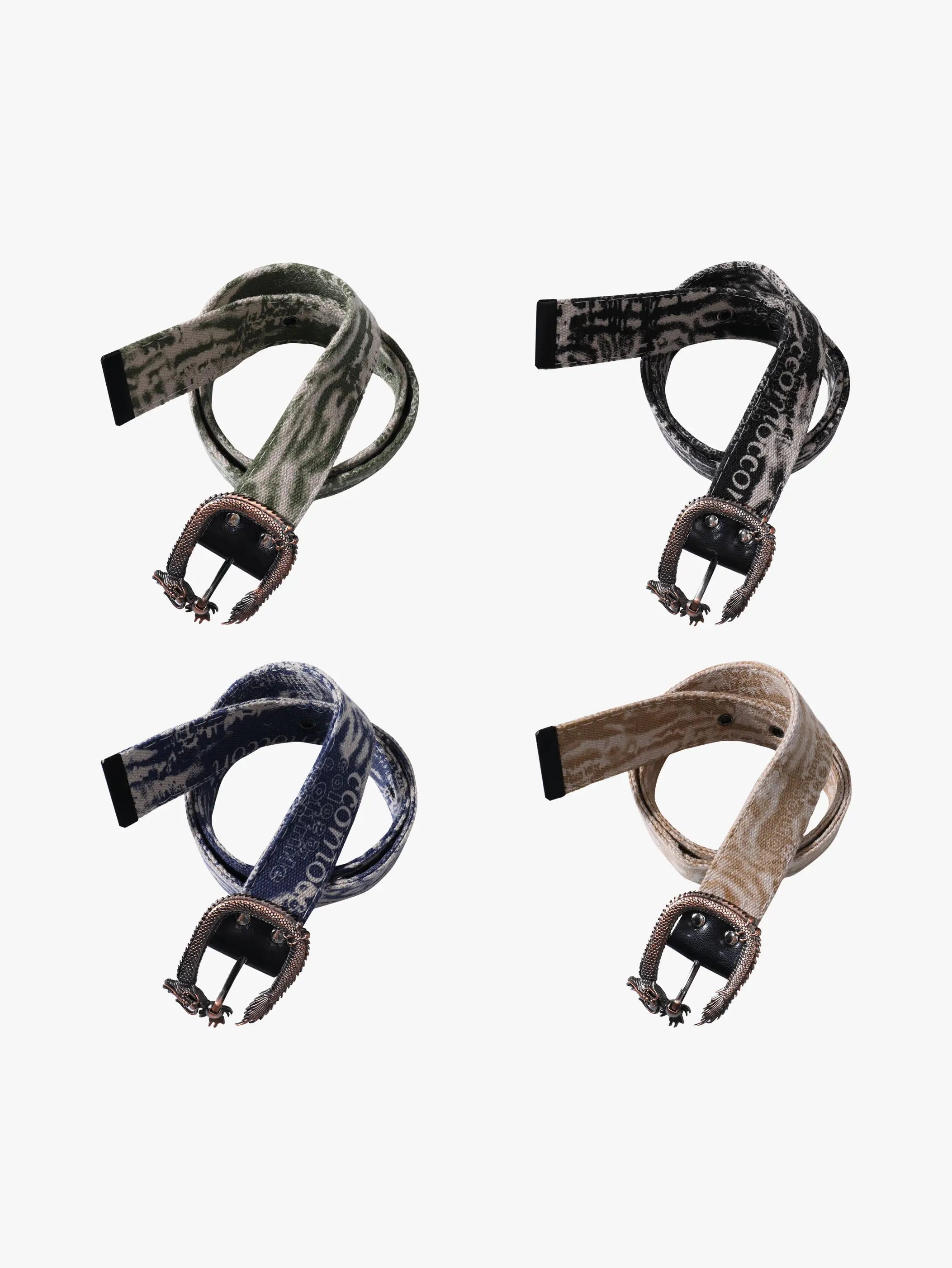 Dragon Buckle Belt Collection with Printed Straps Trendy Streetwear Fashion Accessories