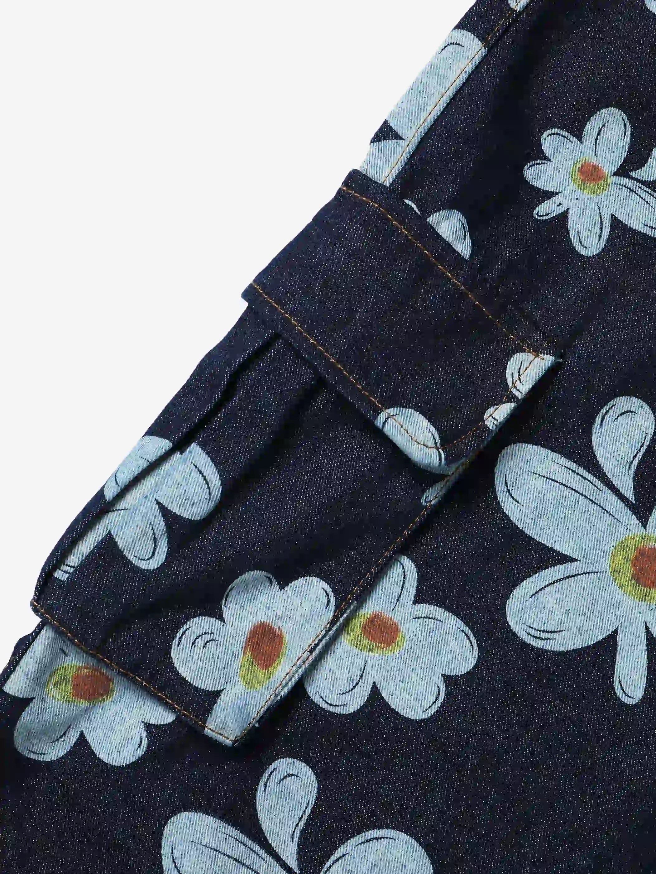 Vintage Y2K Floral Print Denim Cargo Shorts-S1036