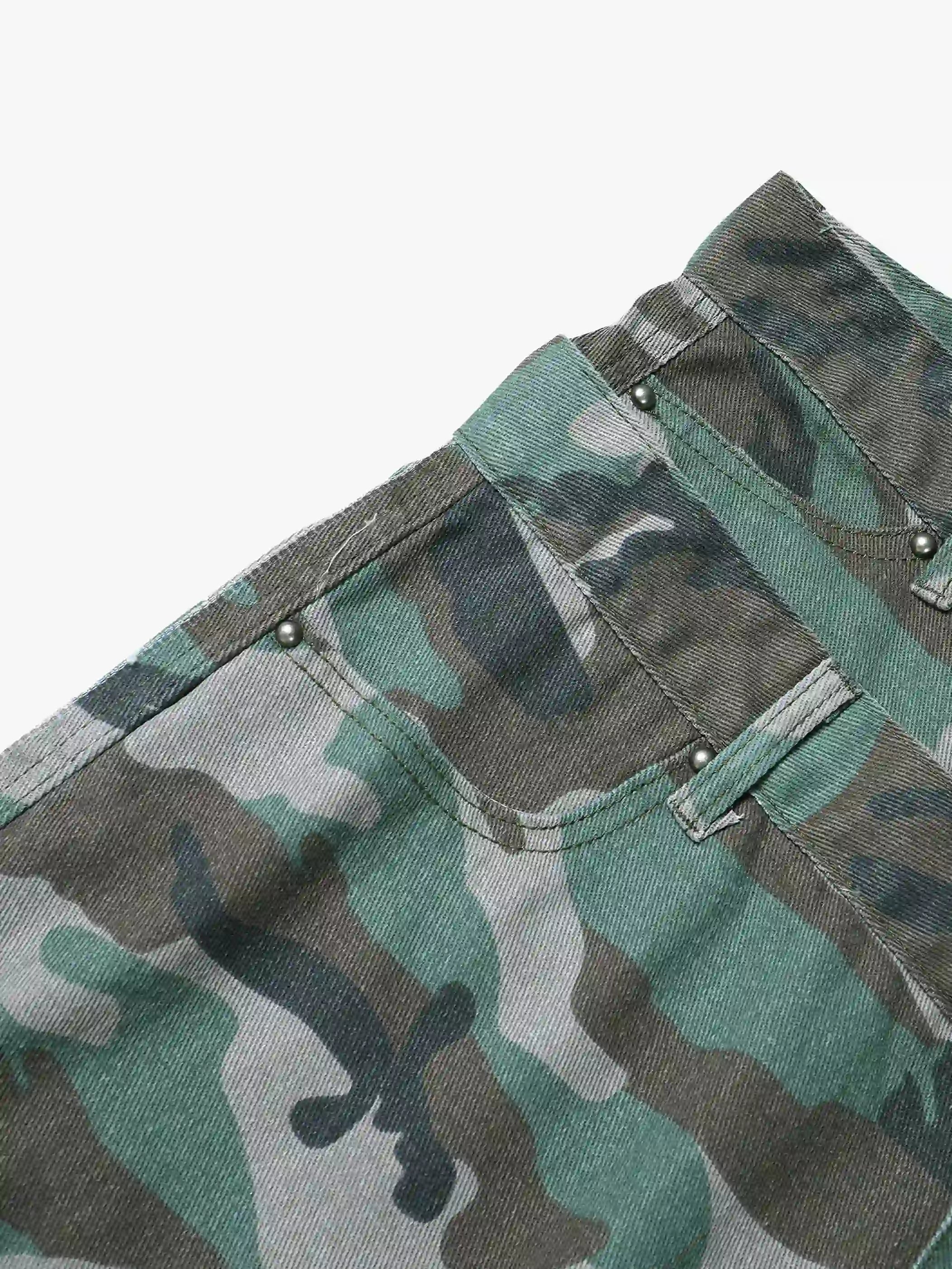 Camouflage Street Denim Shorts-S1040