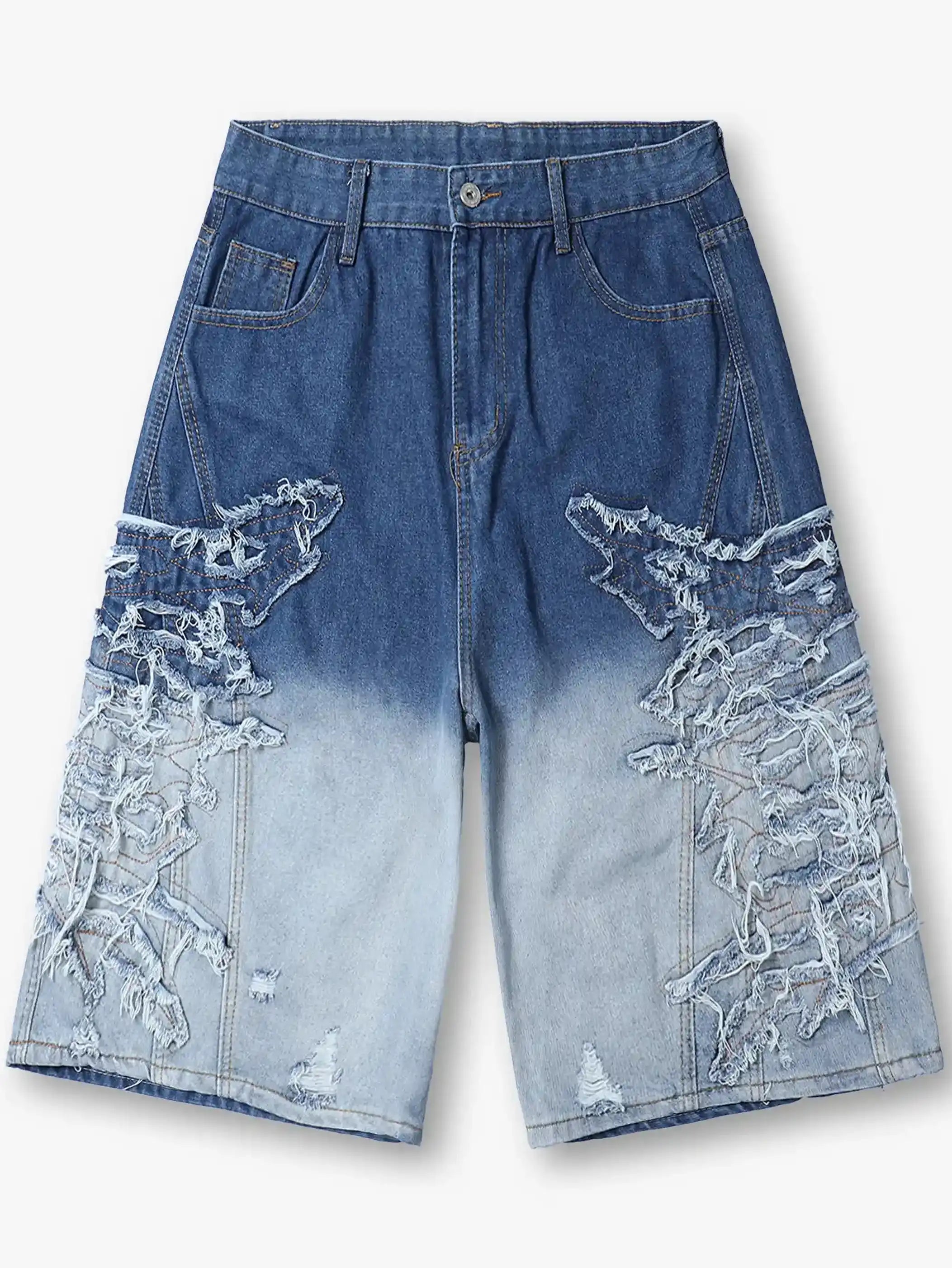 Gradient Ripped Denim Shorts-S1042