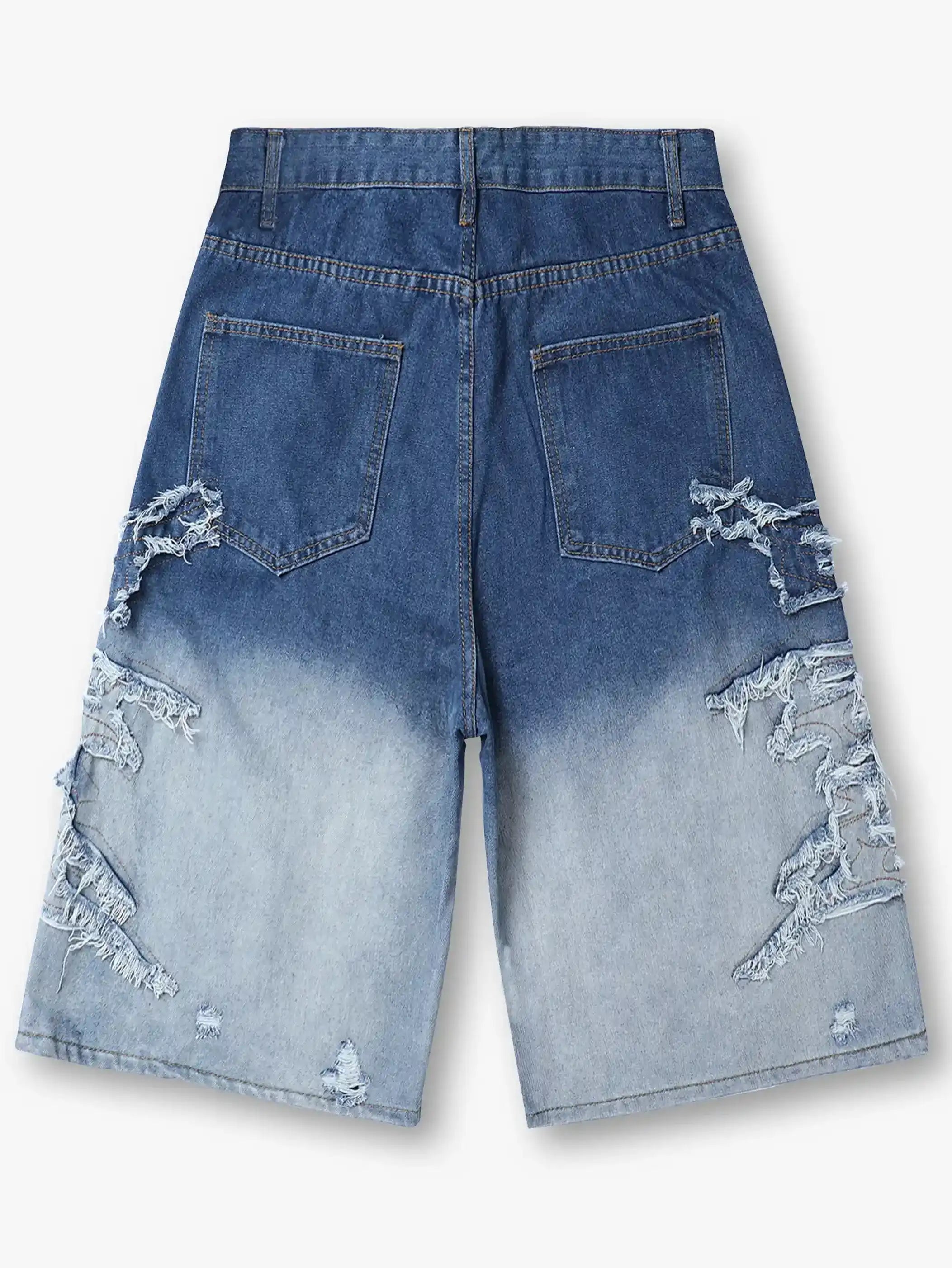 Gradient Ripped Denim Shorts-S1042