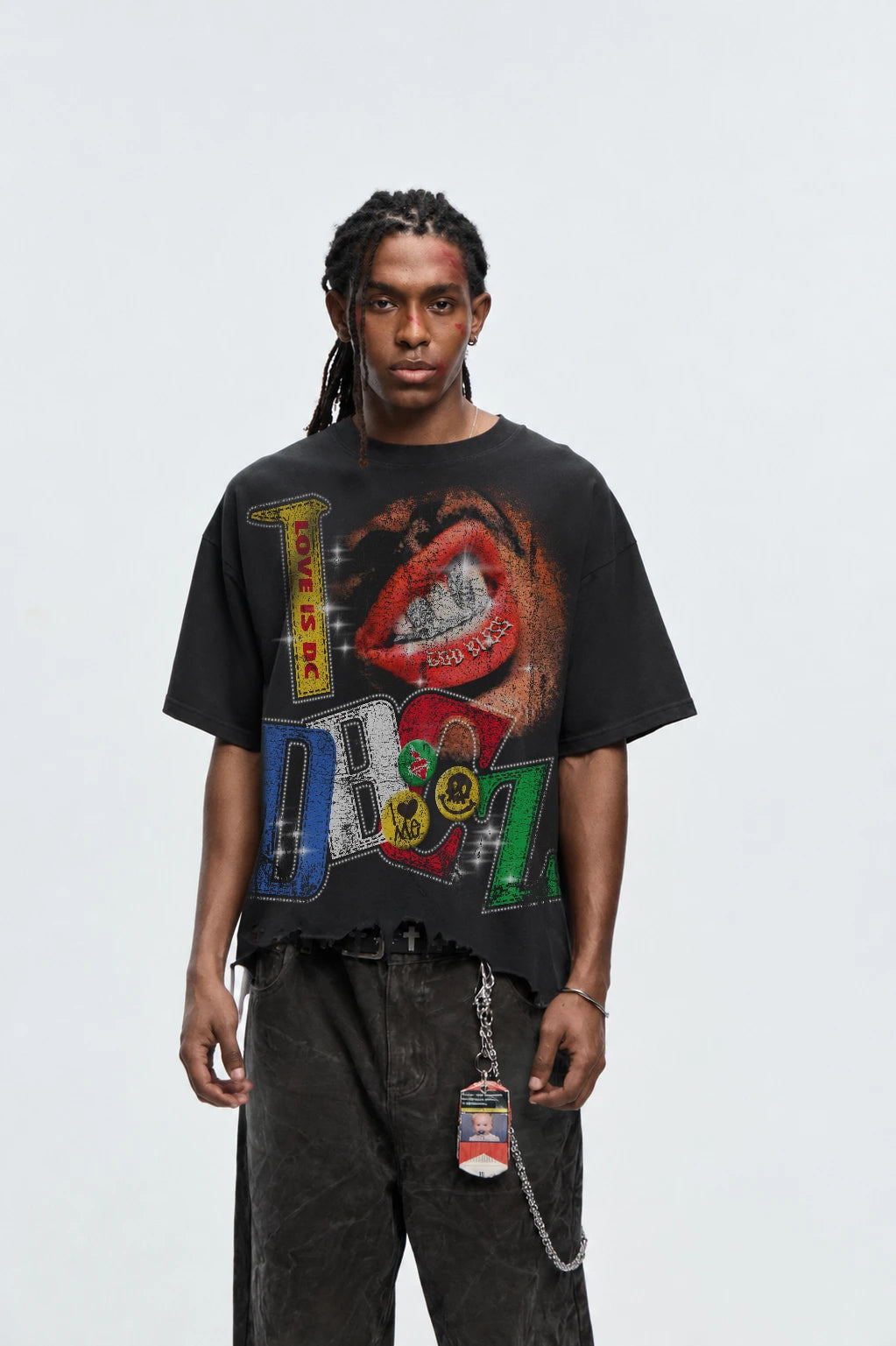 Bling Faded Grillz Lips Tee-592