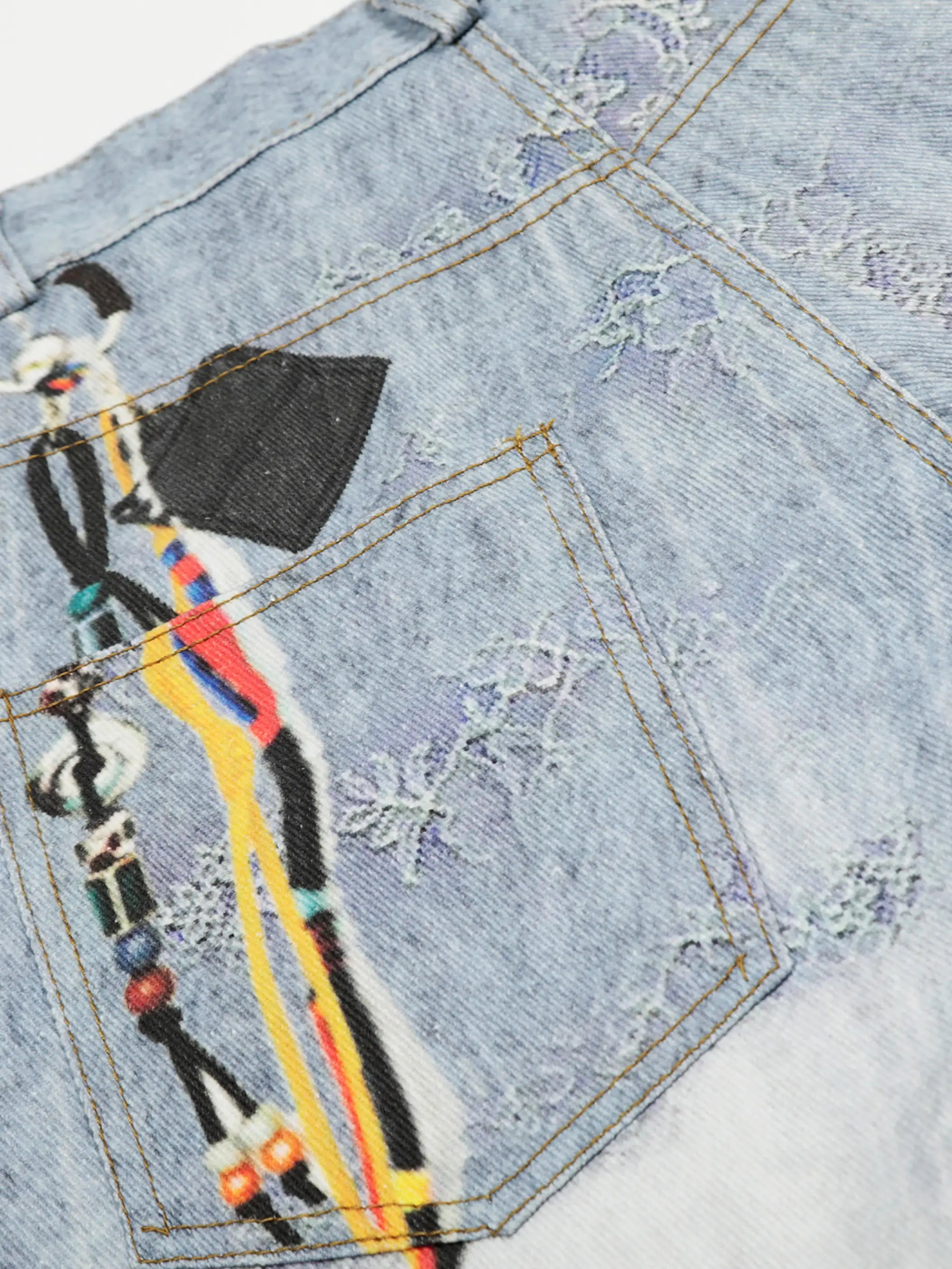 Retro Paisley Wash Denim Blade Pants-S1119