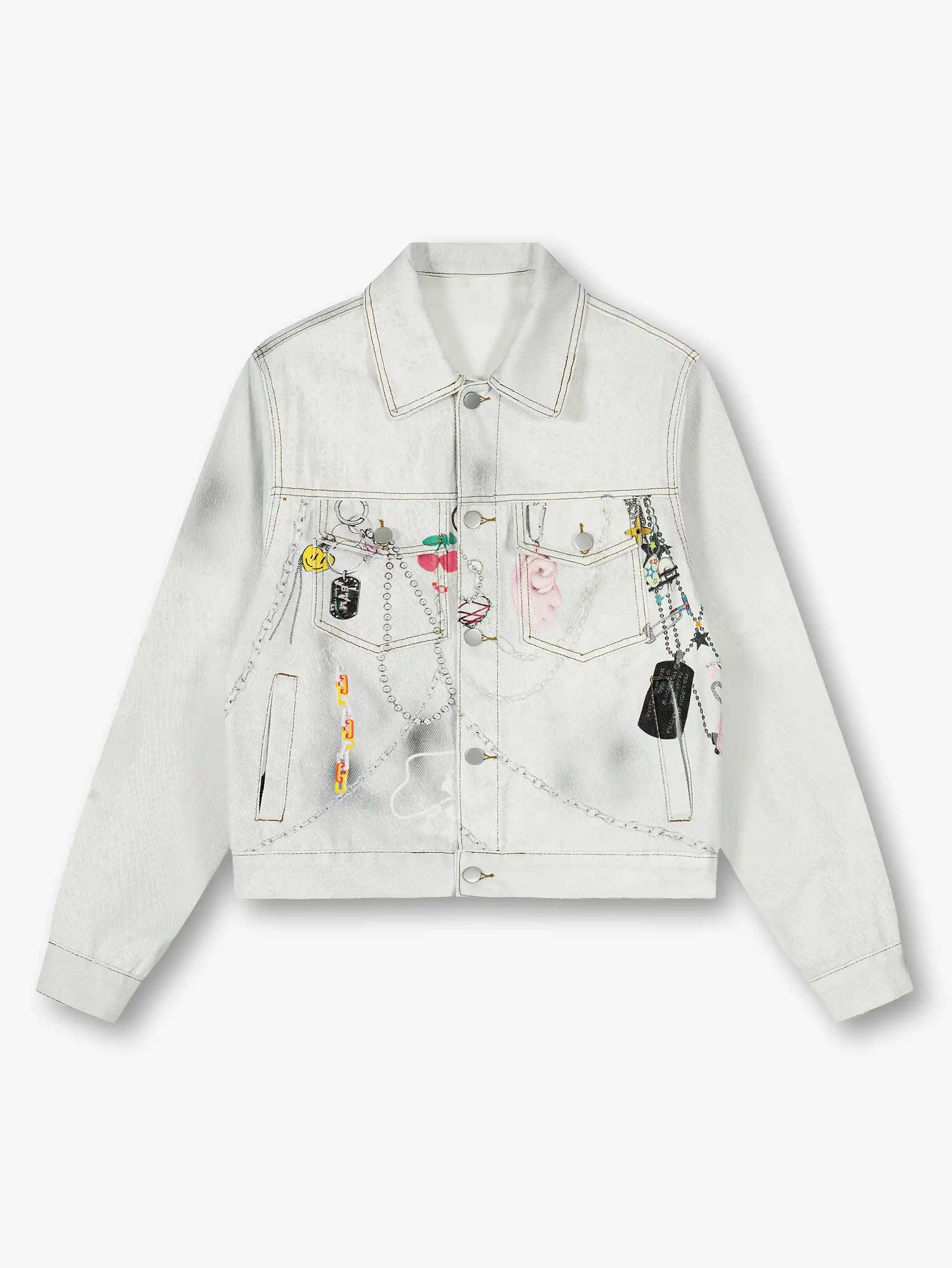 Graffiti Lace Print Denim Jacket-S1123