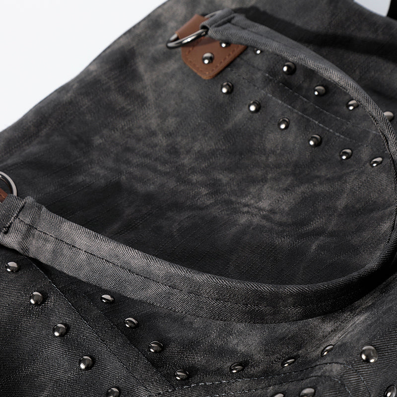 Bolso tote roquero con tachuelas lavado a la piedra-S1221