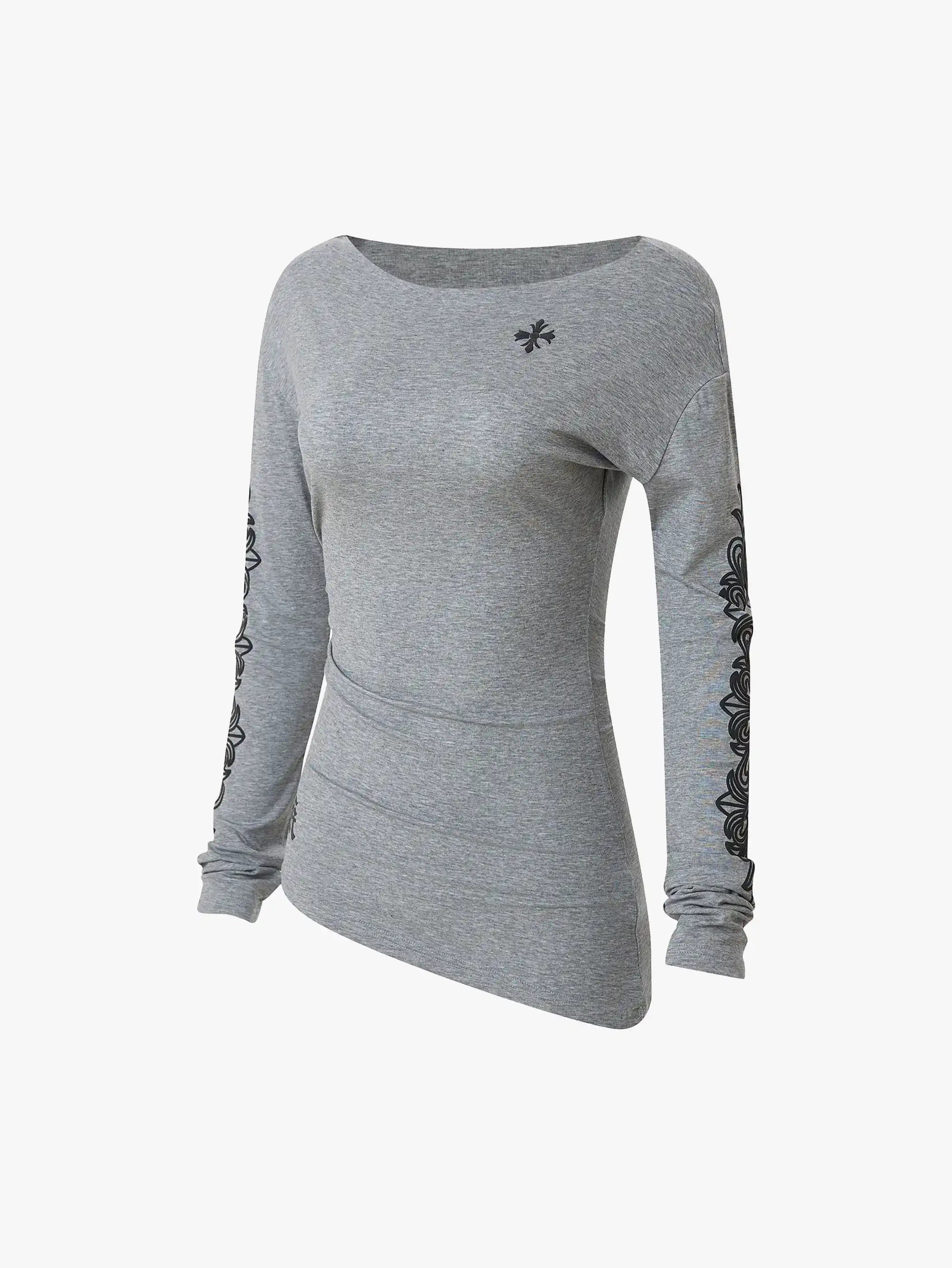 Sexy Waist Crossheart Print Shirt-S1112