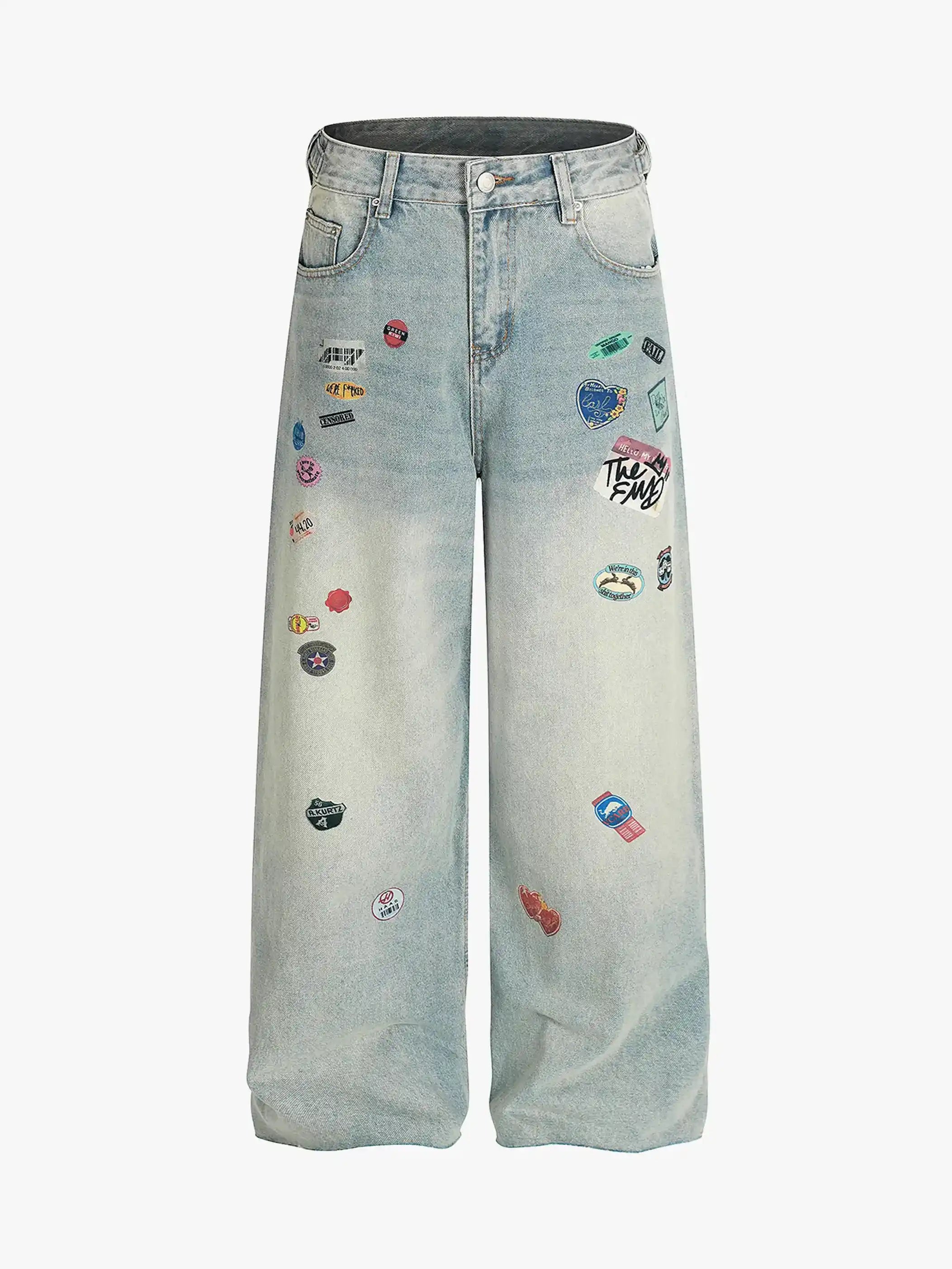Street Print Wide-Legged Jeans-S1074