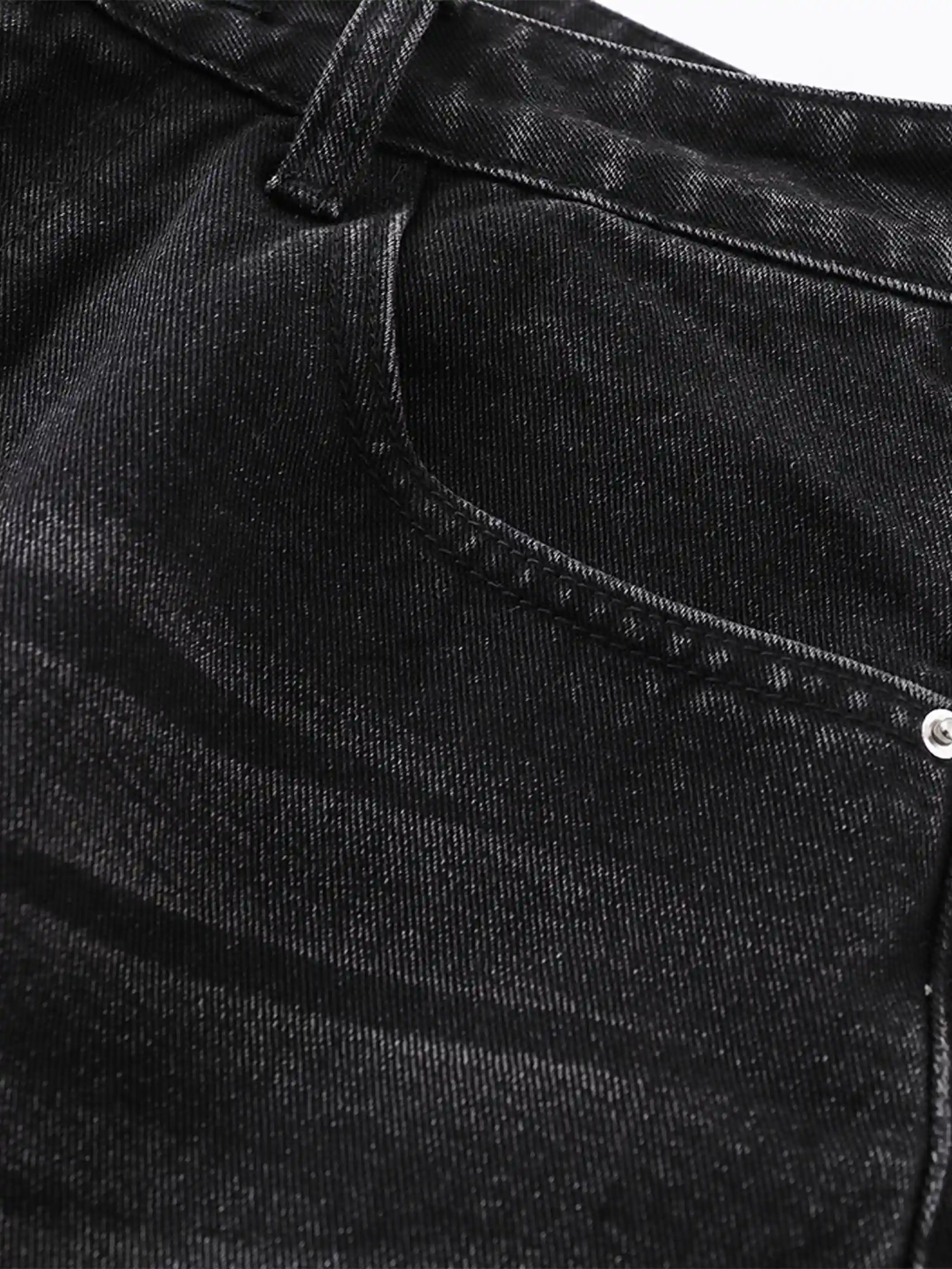 Ripped Plaid Denim Shorts-S1086