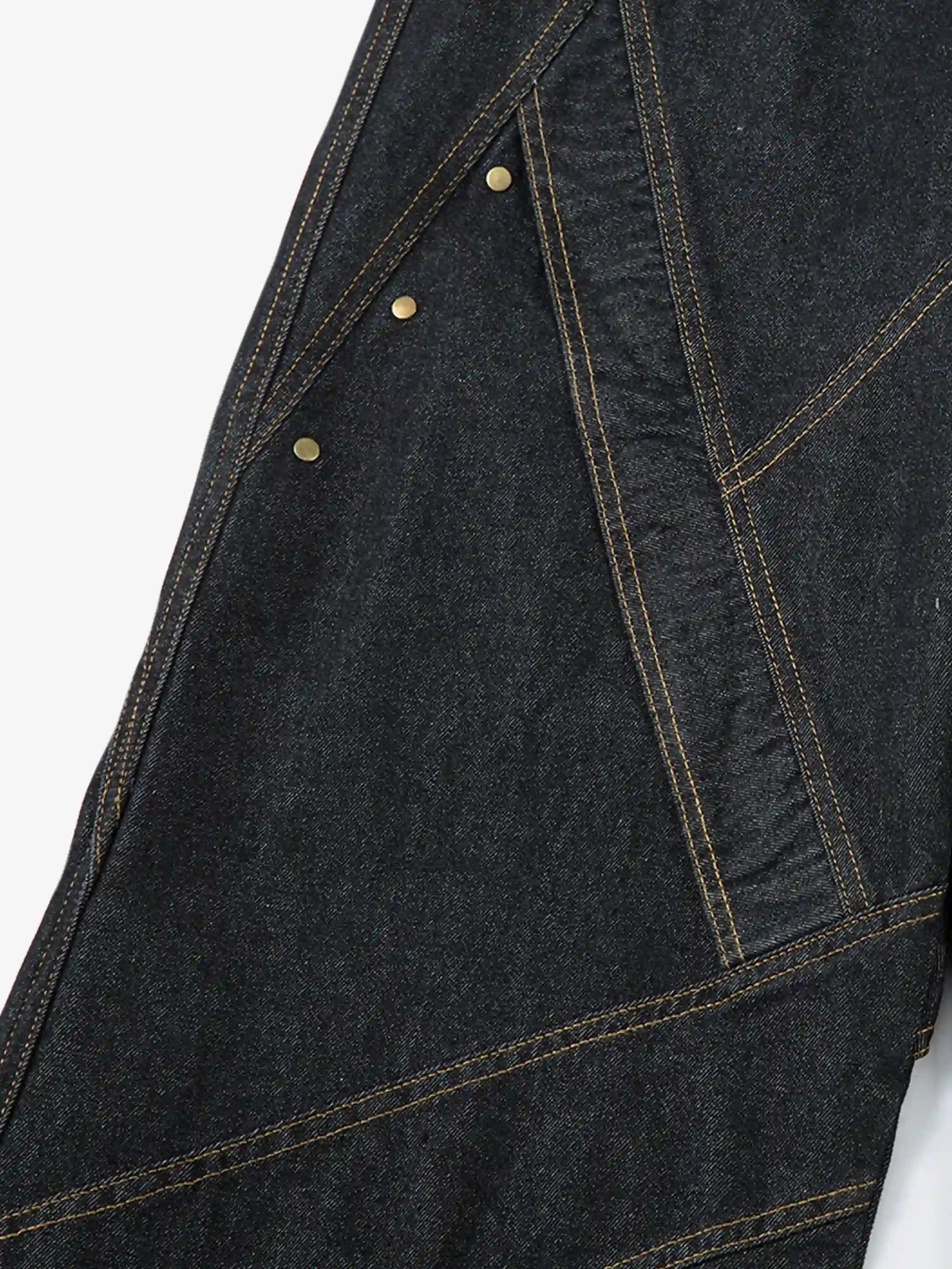 Metal Button Washed Denim Pants-S1066