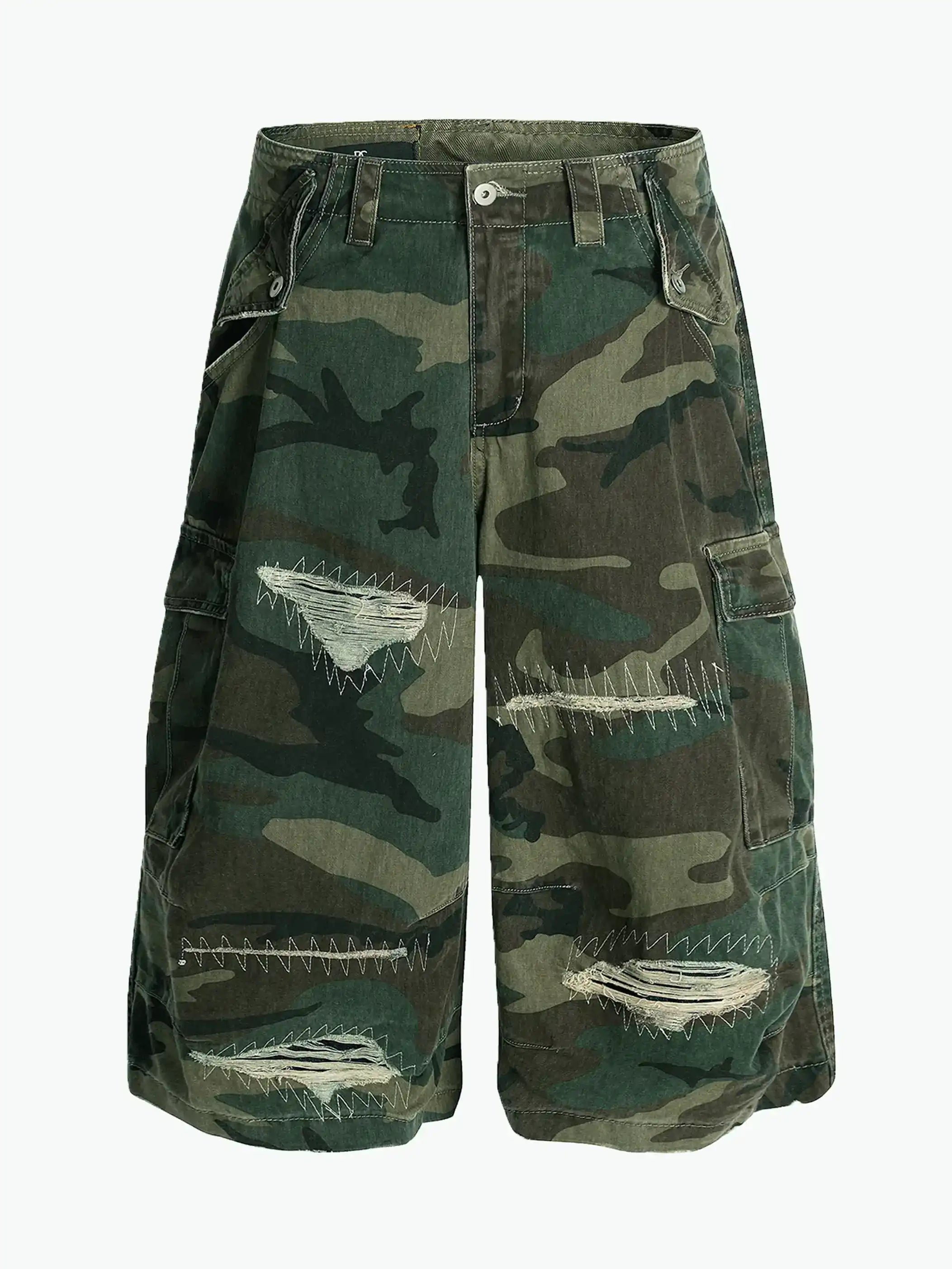 Cargo Camouflage Denim Shorts-S1043