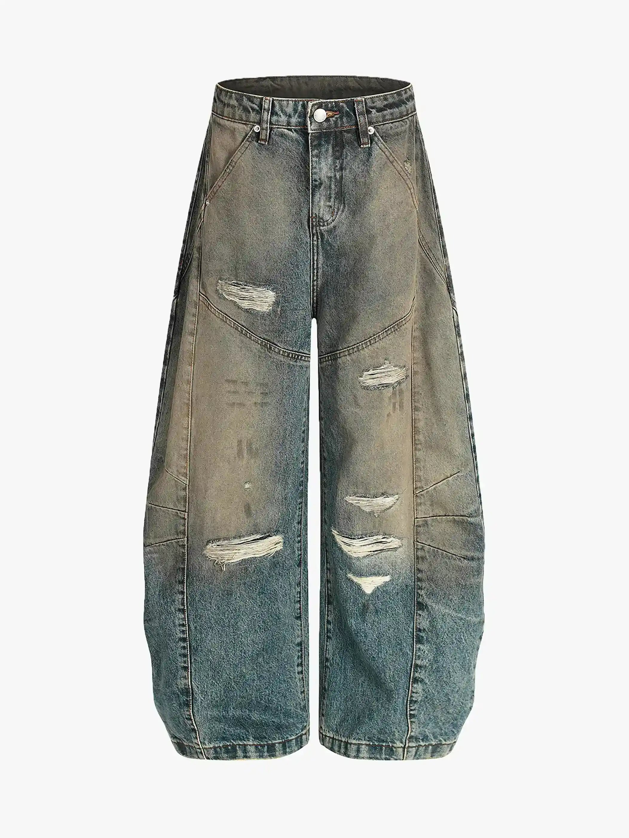 Vintage Distressed Washed Denim Pants-S1073