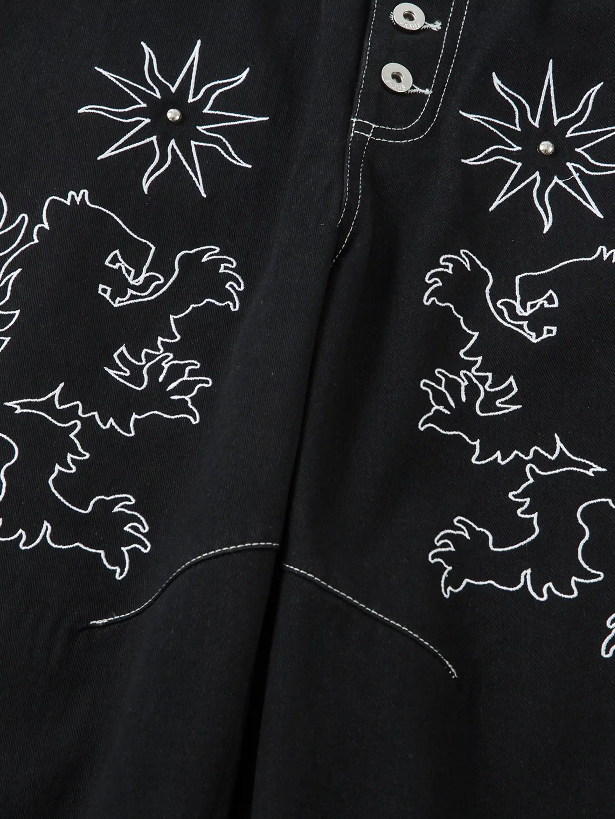 Star & Lion Embroidered Denim Pants-S1071