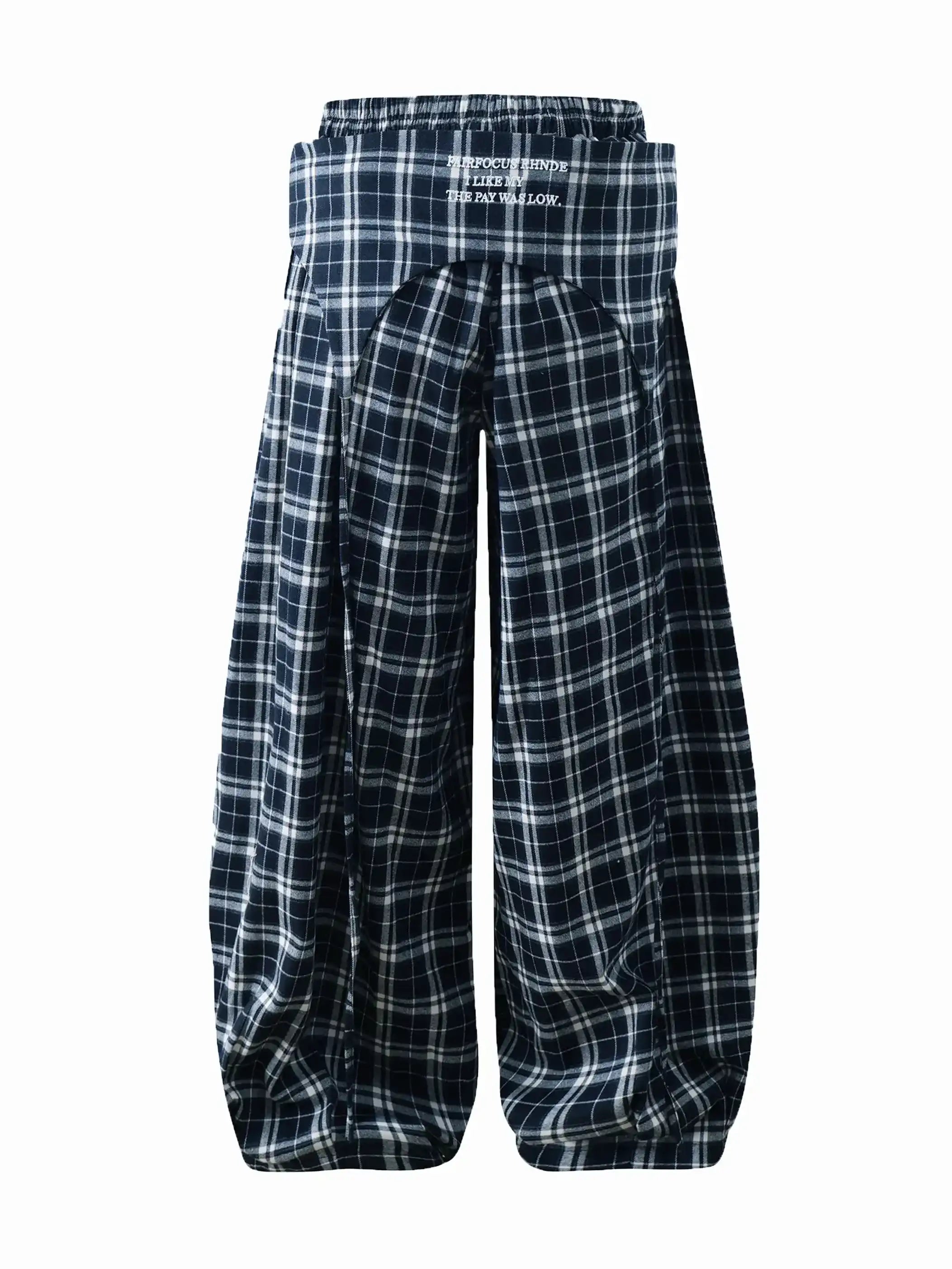 Plaid Loose Fit Layered Cargo Pants-S1041